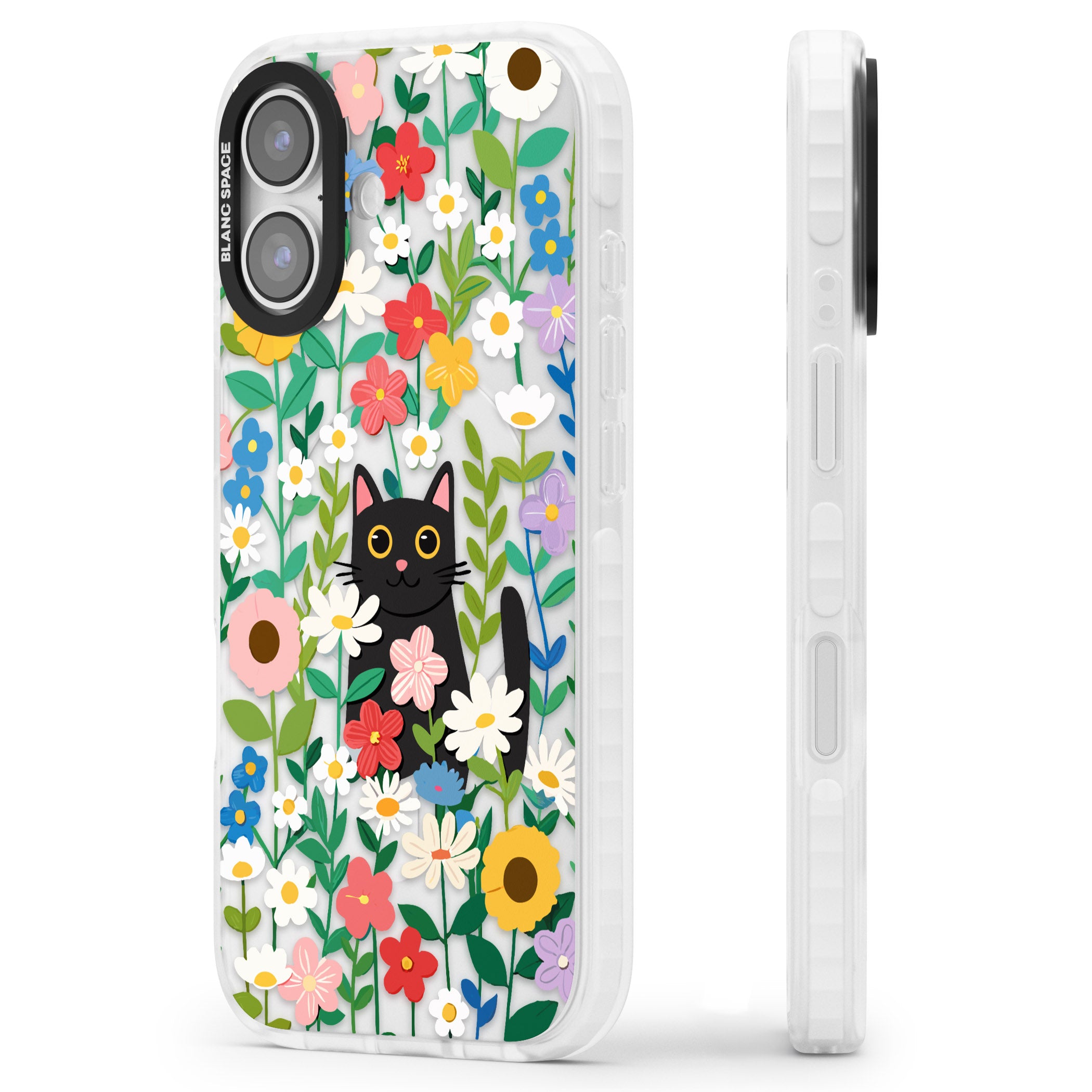 Whiskers & Wildflowers Cat iPhone 17 Impact Clear Phone Case Side Profile