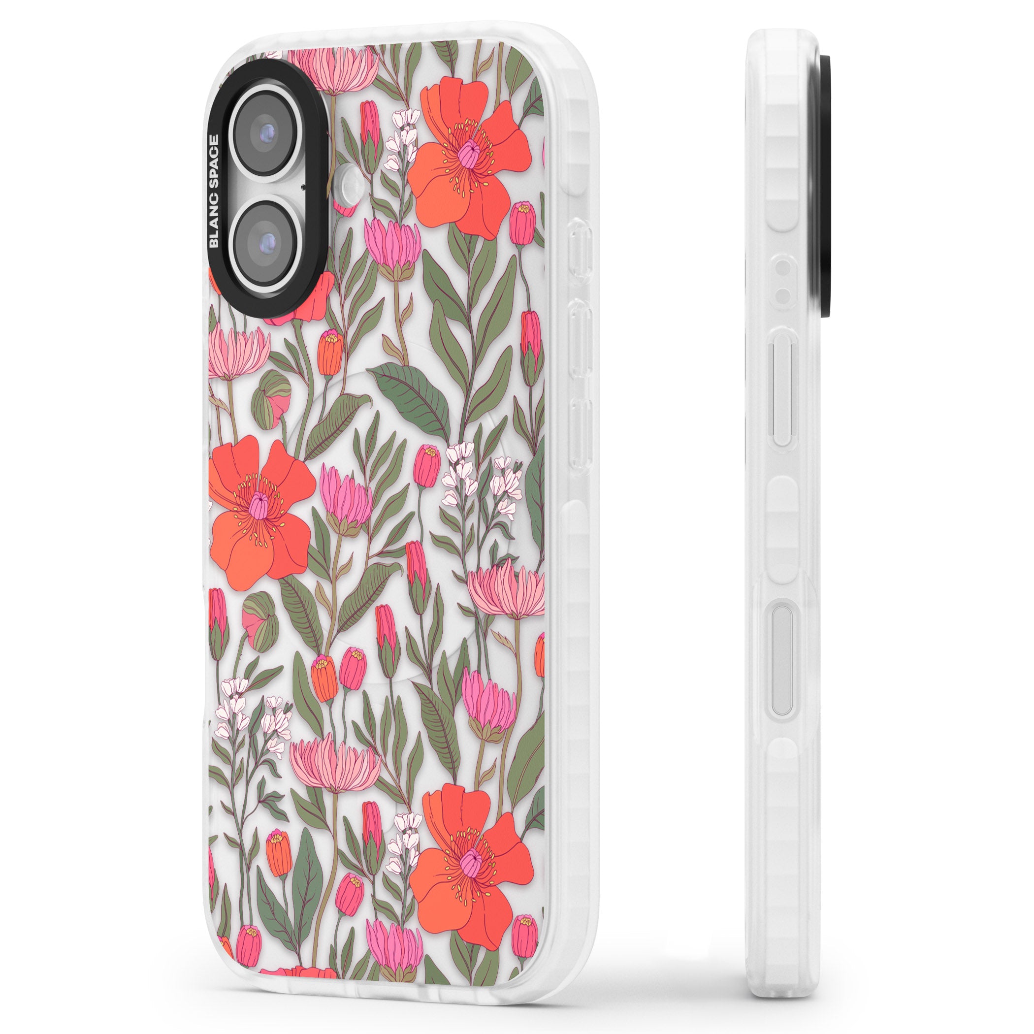 Peachy Floral iPhone 17 Impact Clear Phone Case Side Profile
