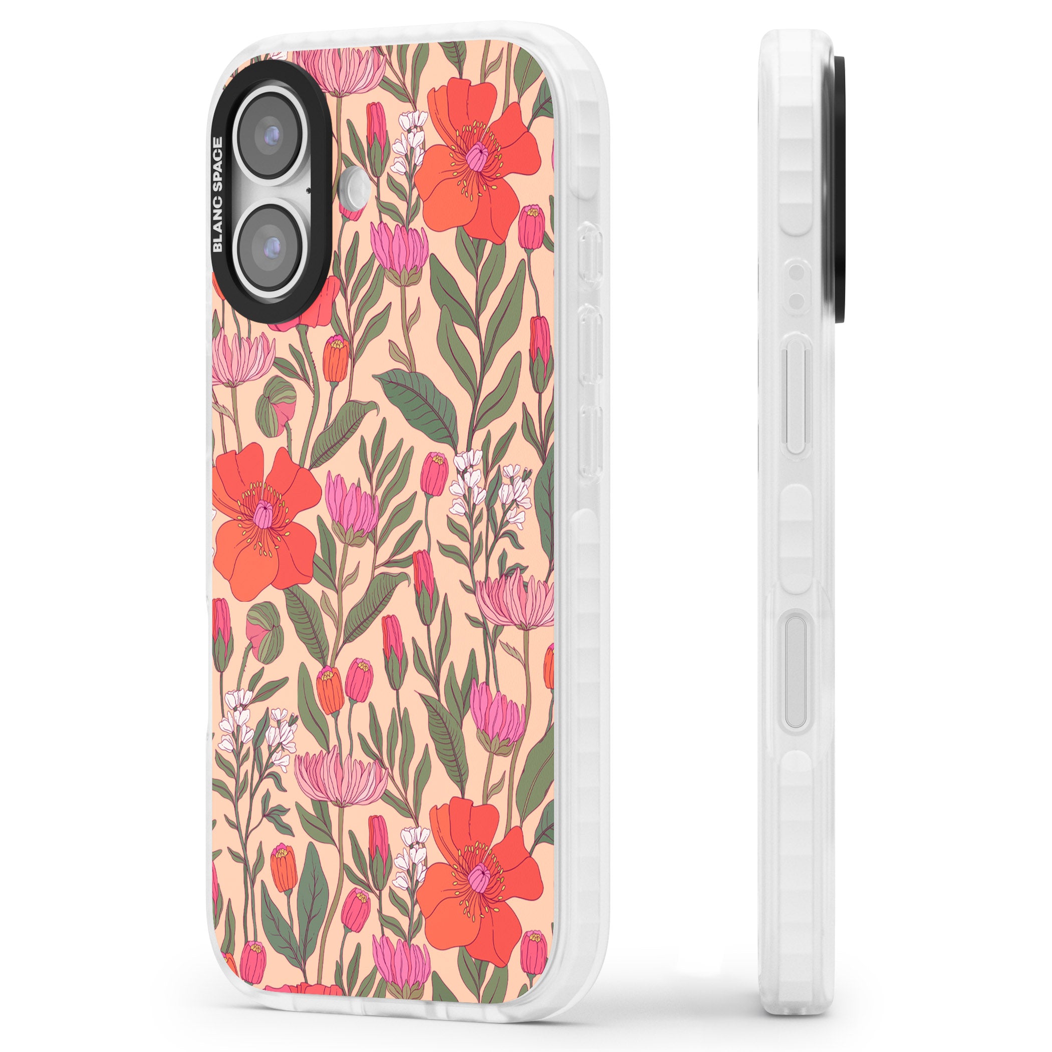 Peachy Floral Background iPhone 17 Impact Clear Phone Case Side Profile