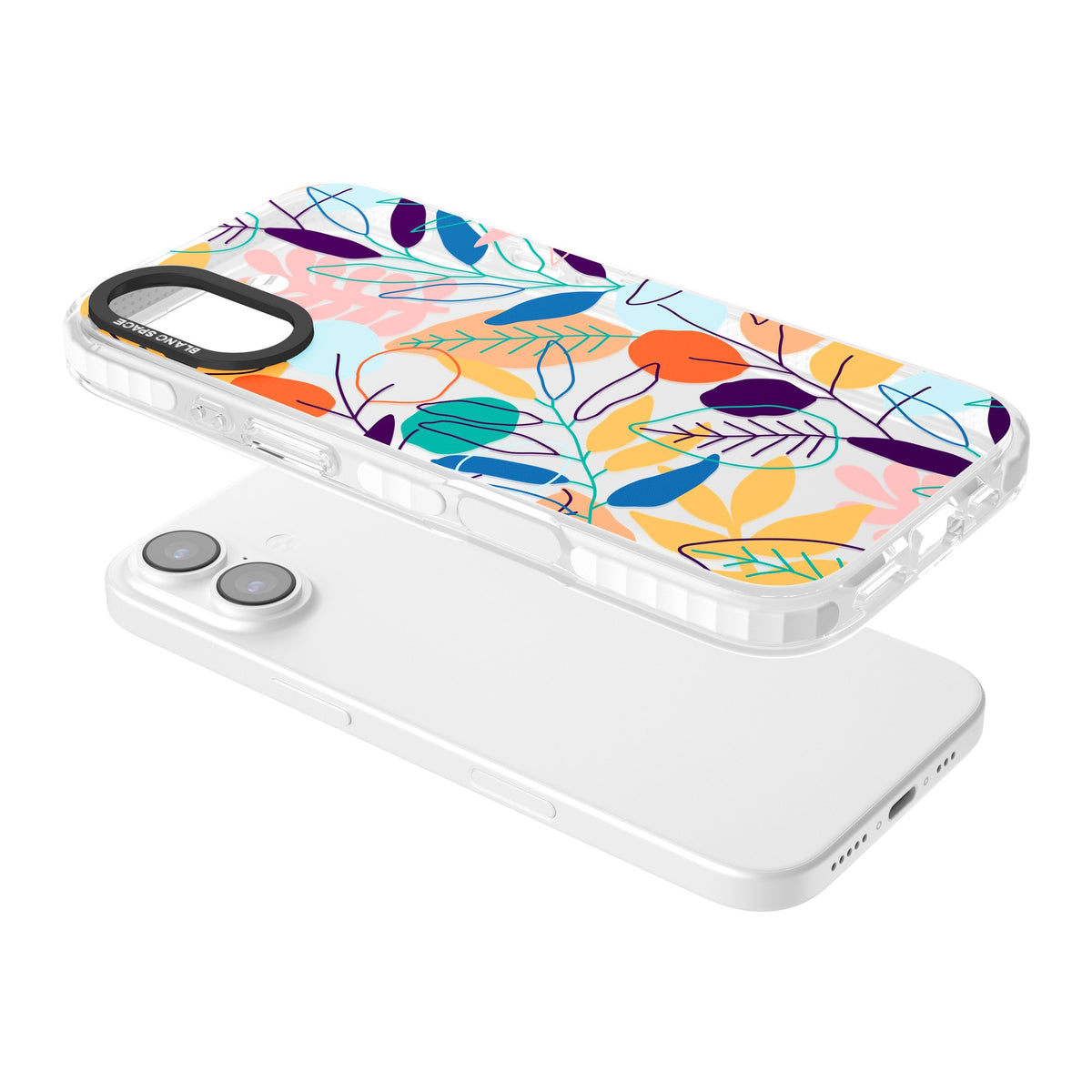 Flora Lines iPhone 16 / iPhone 16 Plus / iPhone 17 Impact Clear Phone Case angled