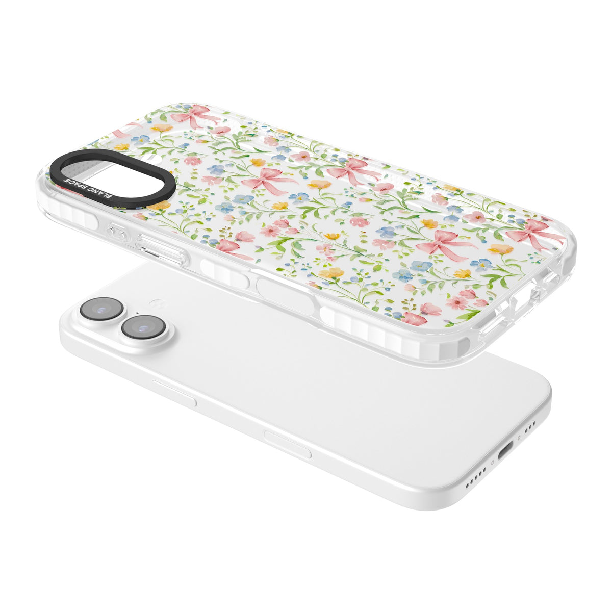 Ribbons & Wildflowers iPhone 16 / iPhone 16 Plus / iPhone 17 Impact Clear Phone Case angled