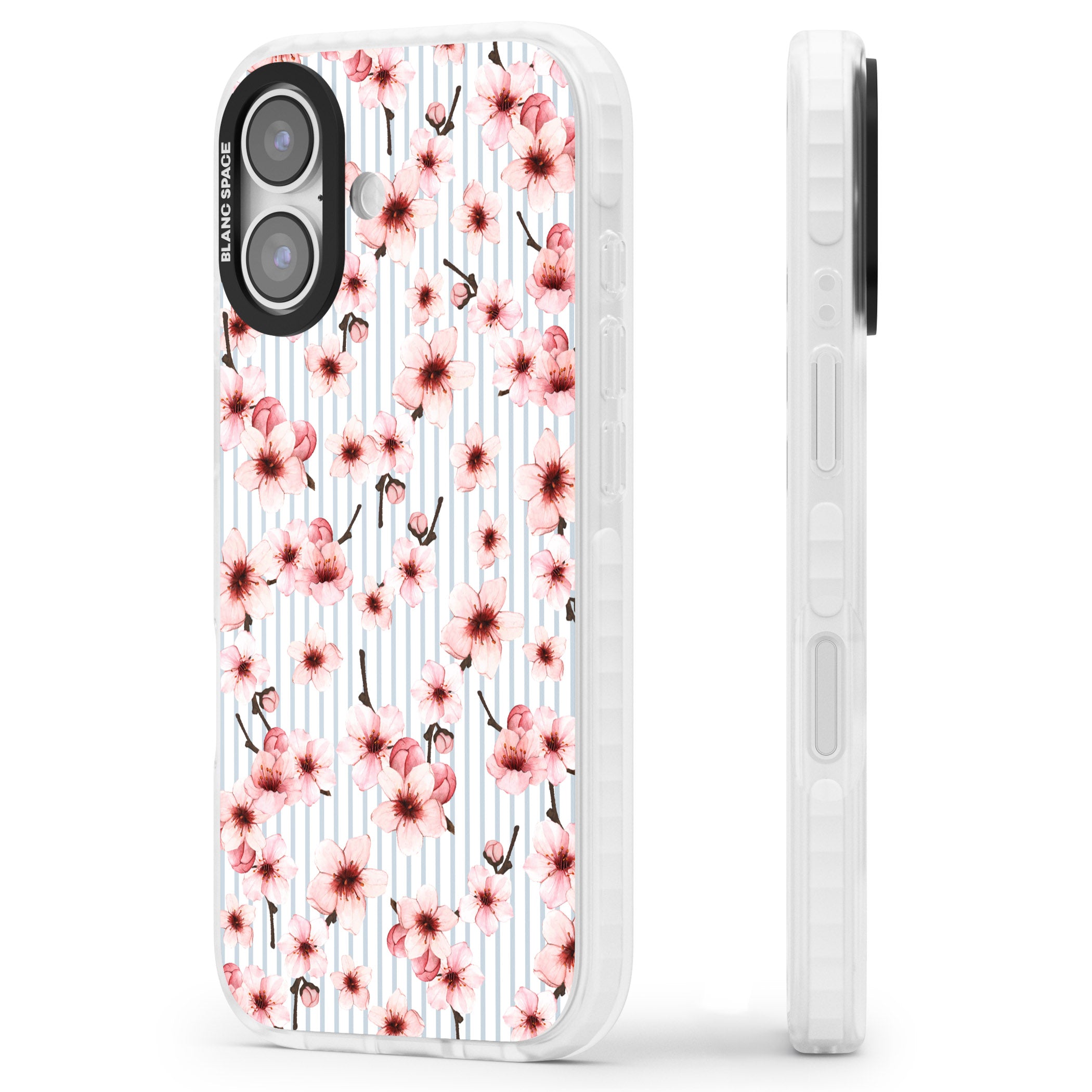 Cherry Blossoms Striped iPhone 17 Impact Clear Phone Case Side Profile
