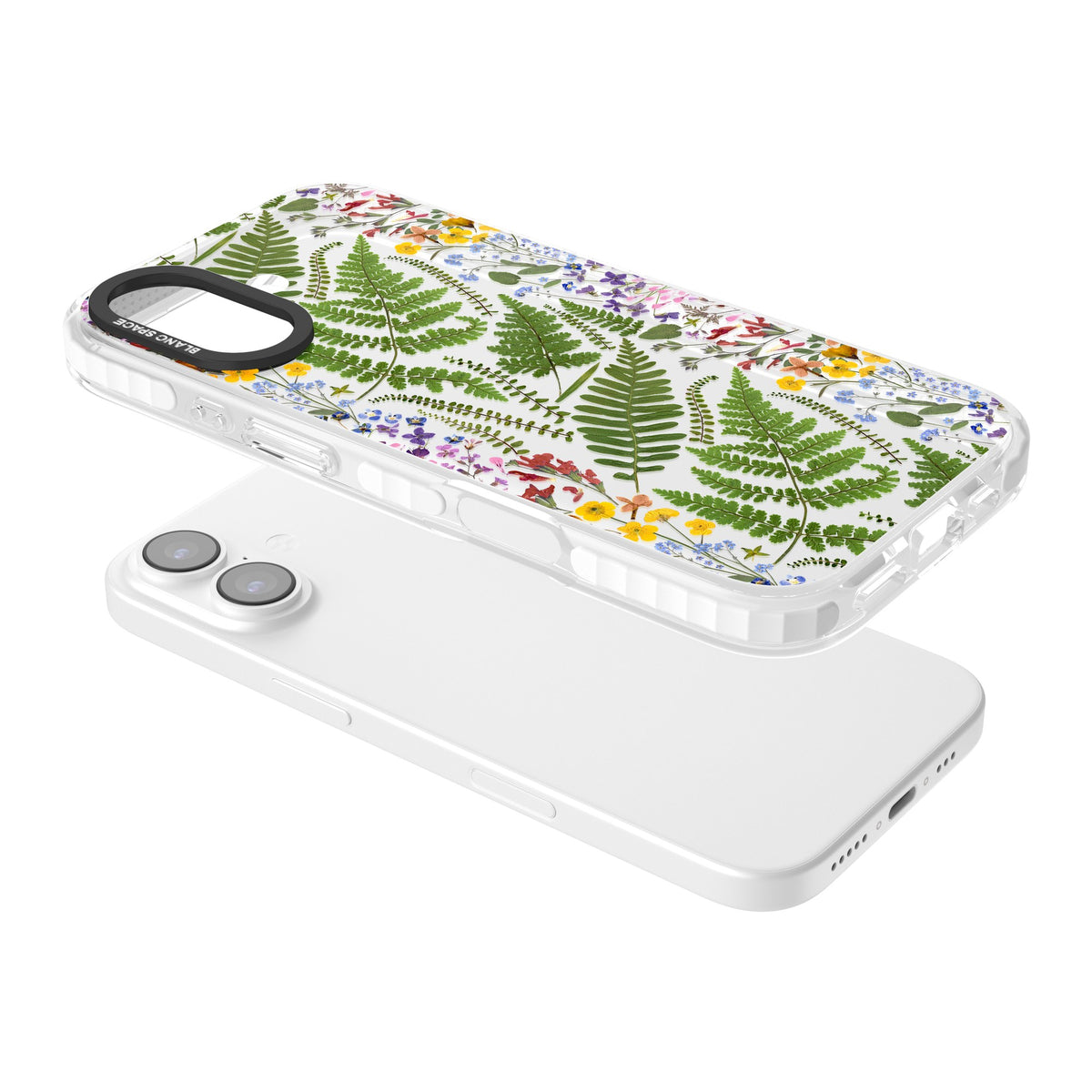 Botanical Fern & Floral iPhone 16 / iPhone 16 Plus / iPhone 17 Impact Clear Phone Case angled