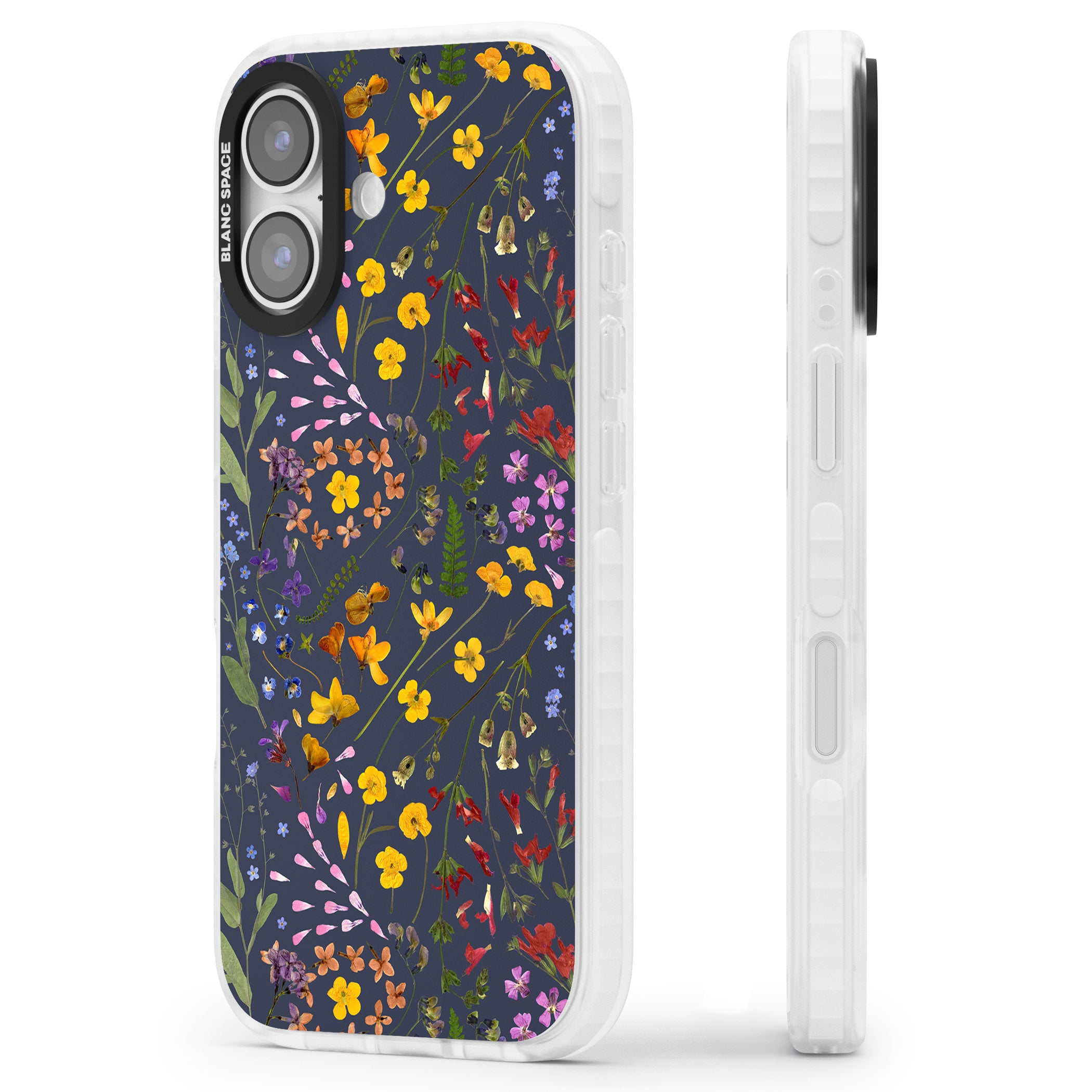 Wildflower Leaves Cluster Navy iPhone 17 Impact Clear Phone Case Side Profile