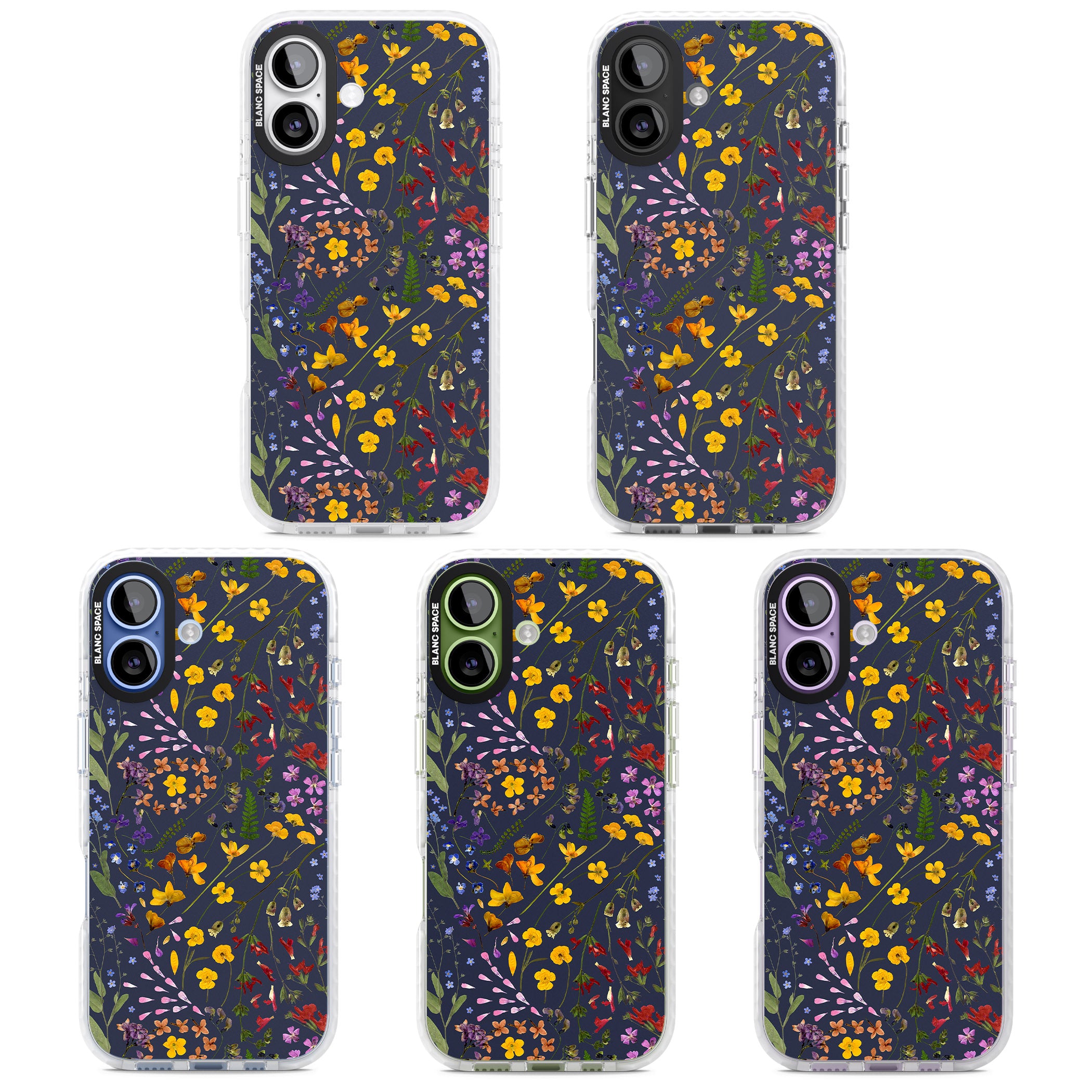 Wildflower Leaves Cluster Navy iPhone 17 Impact Clear Phone Case APT Impact Protection