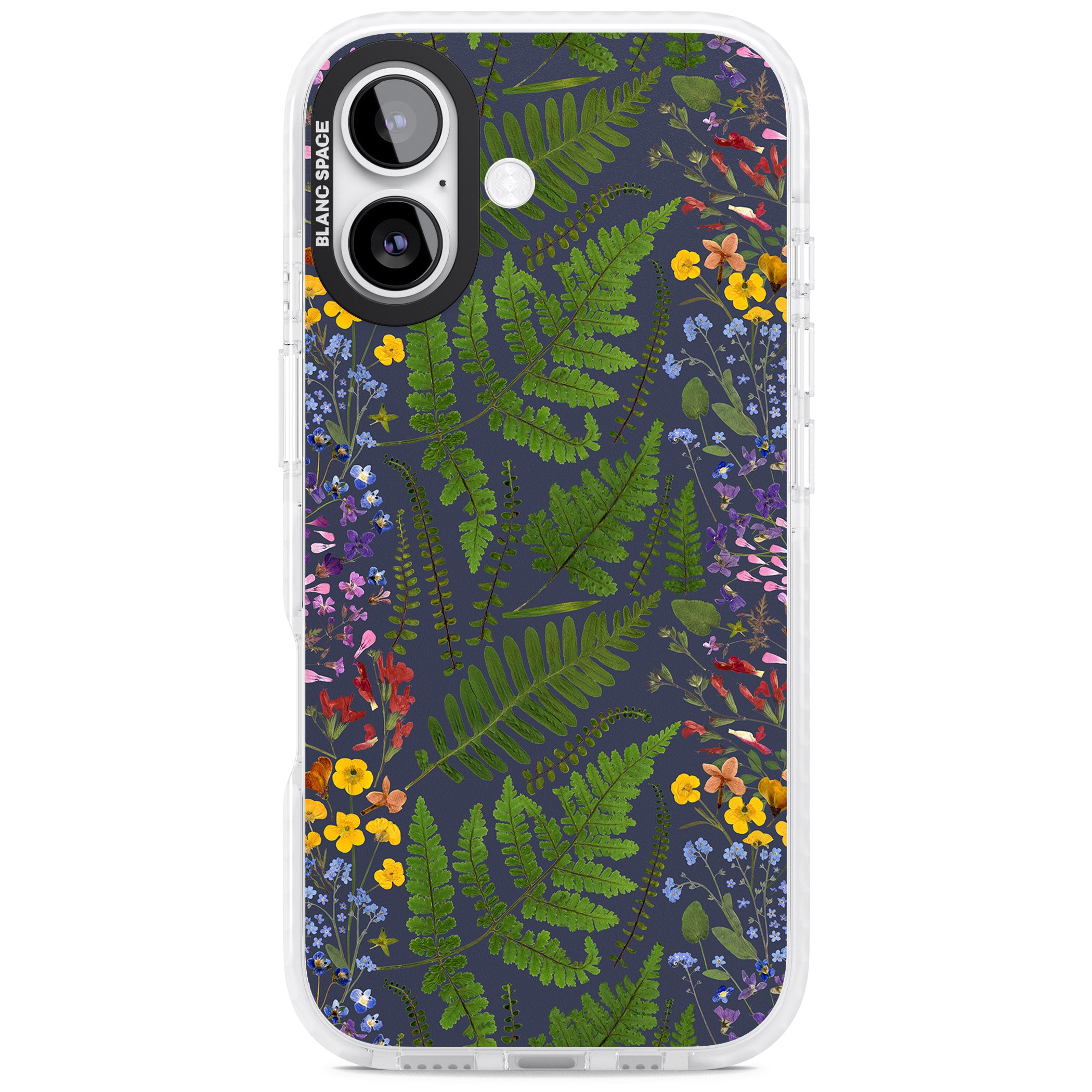 Busy Floral And Fern Design Navy iPhone 17 Impact Clear Phone Case