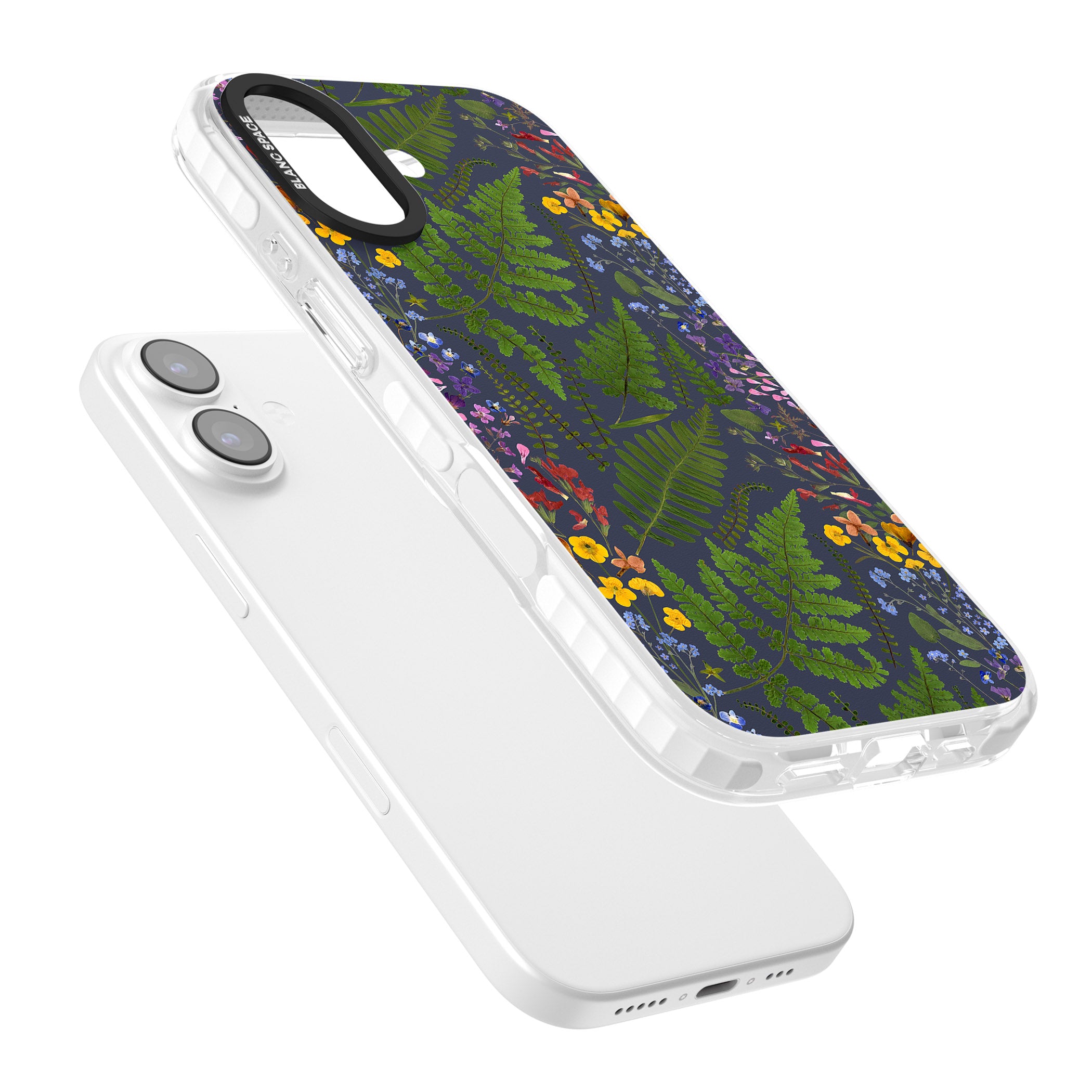 Busy Floral And Fern Design Navy iPhone 17 Impact Clear Phone Case Colours