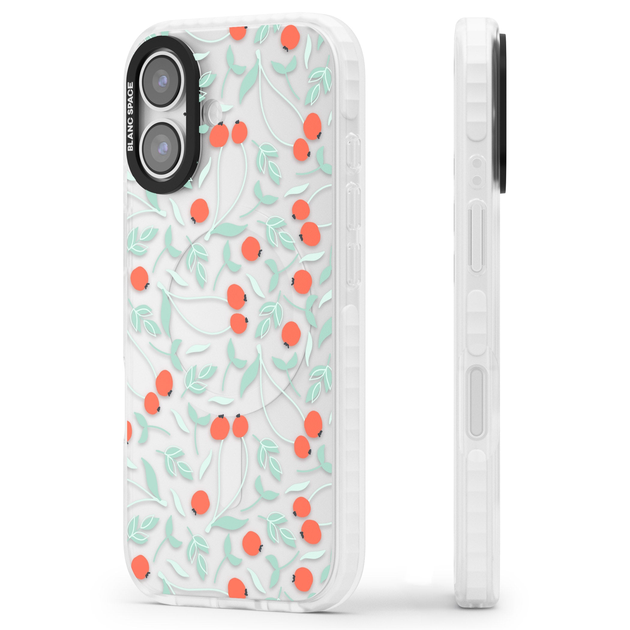 Red Berries Floral iPhone 17 Impact Clear Phone Case Side Profile