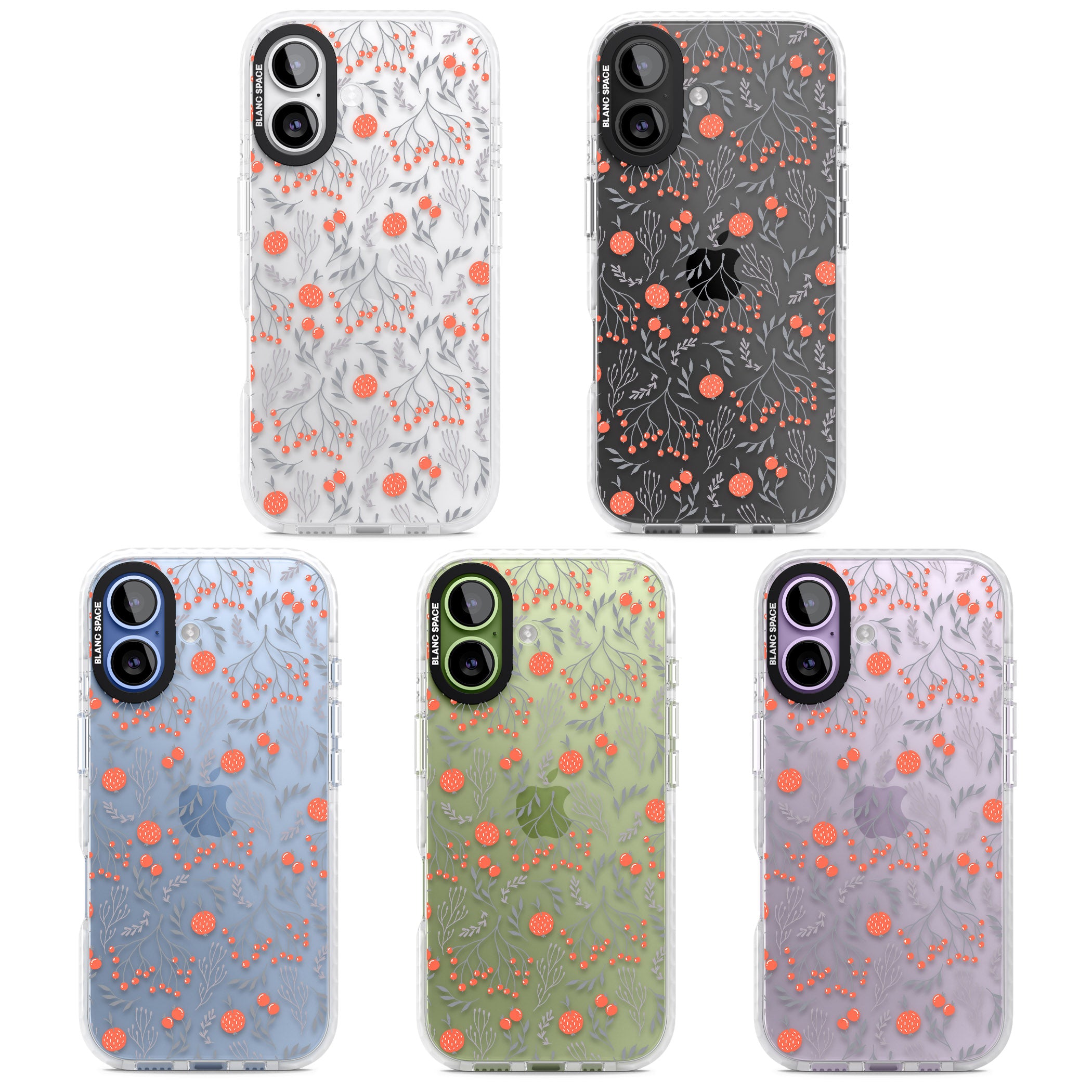 Red Fruits Floral iPhone 17 Impact Clear Phone Case APT Impact Protection