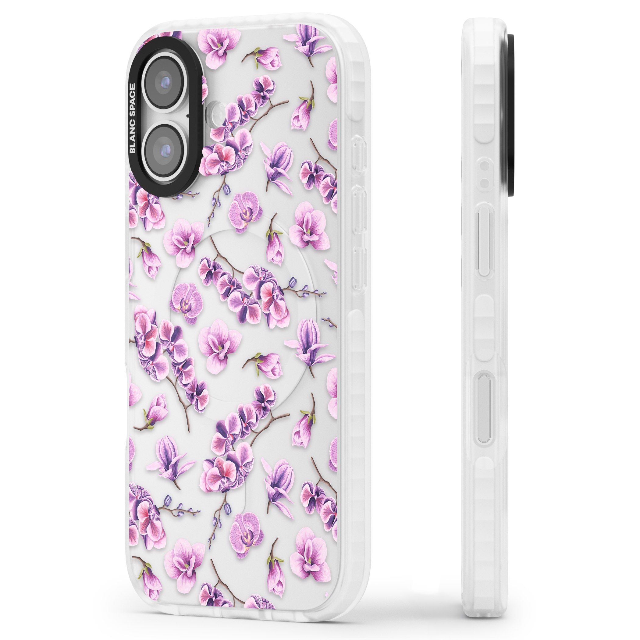 Purple Orchids Floral iPhone 17 Impact Clear Phone Case Side Profile