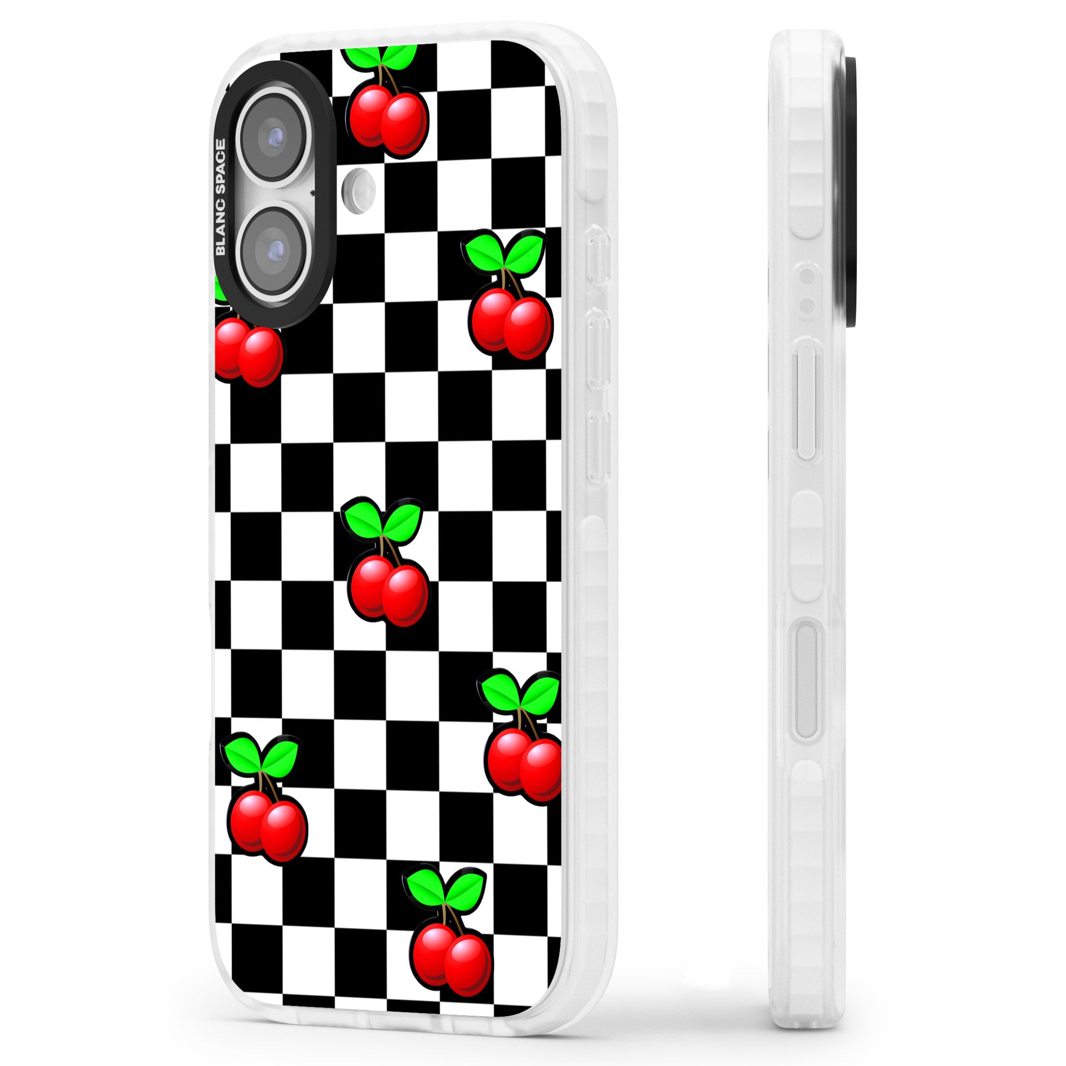 Checkered Cherry iPhone 17 Impact Clear Phone Case Side Profile