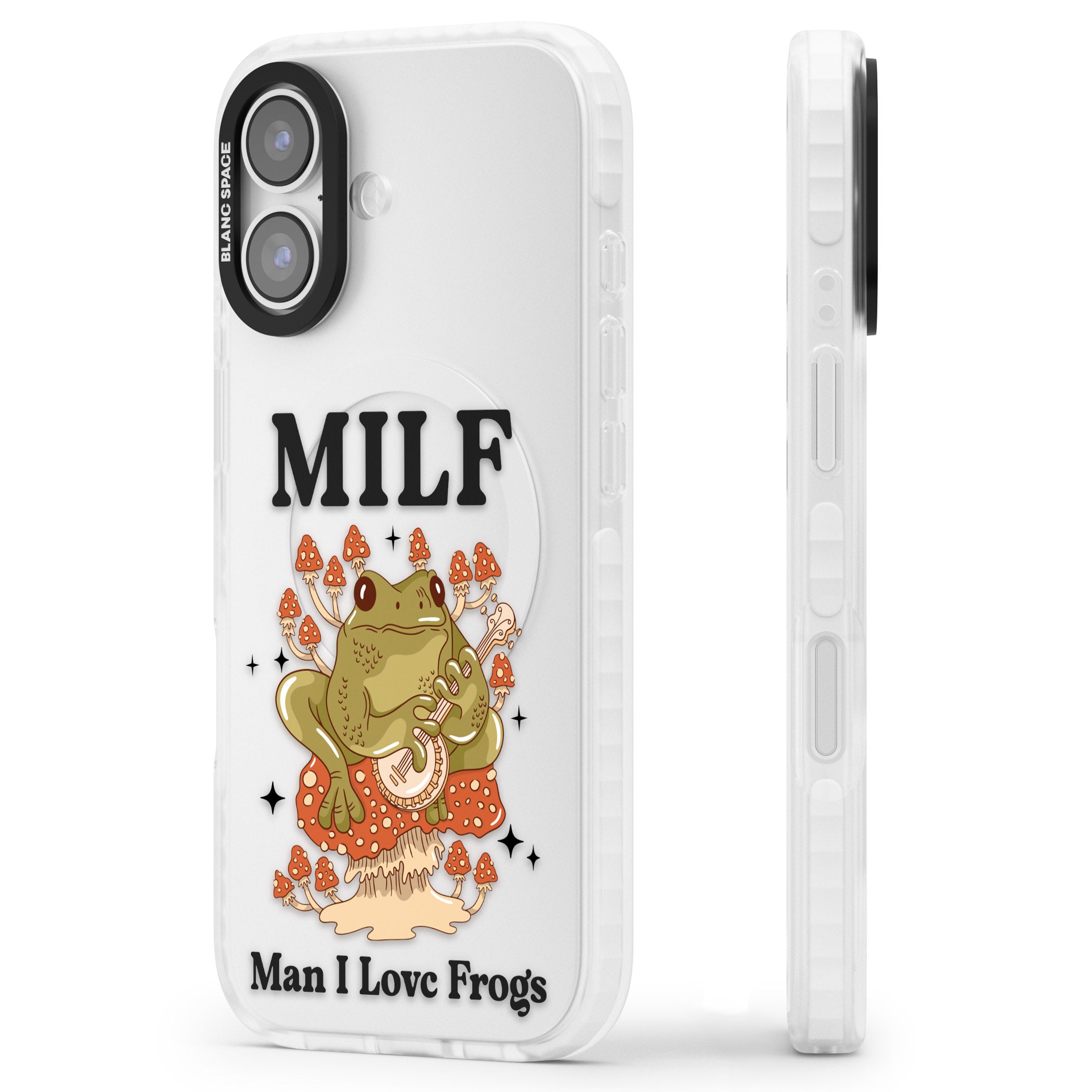 Man I Love Frogs iPhone 17 Impact Clear Phone Case Side Profile