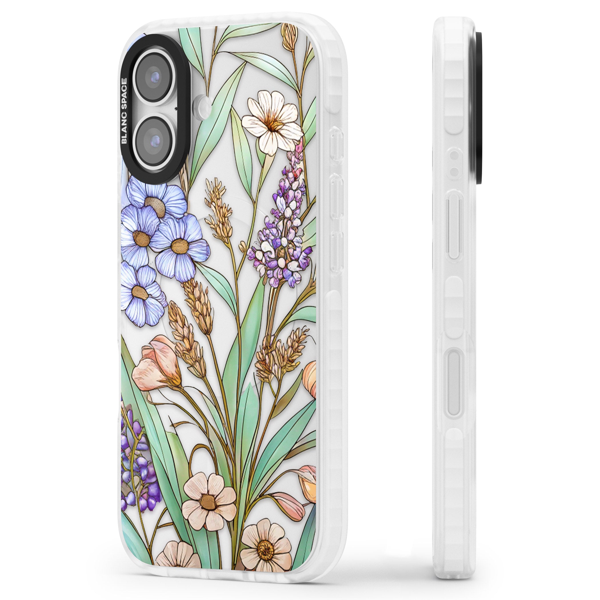 Glass Lavenders & Daisies iPhone 17 Impact Clear Phone Case Side Profile