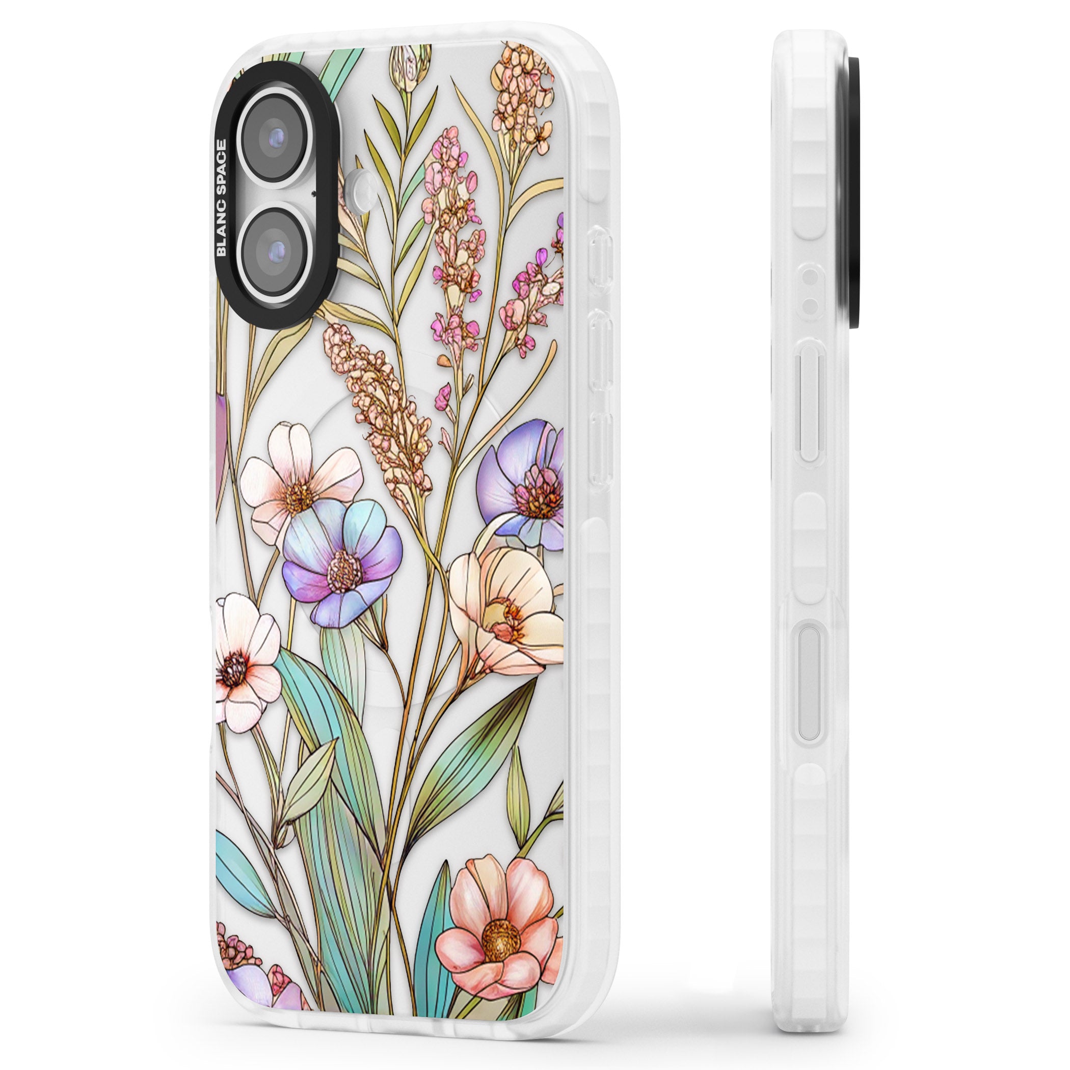 Glass Summer Flowers iPhone 17 Impact Clear Phone Case Side Profile