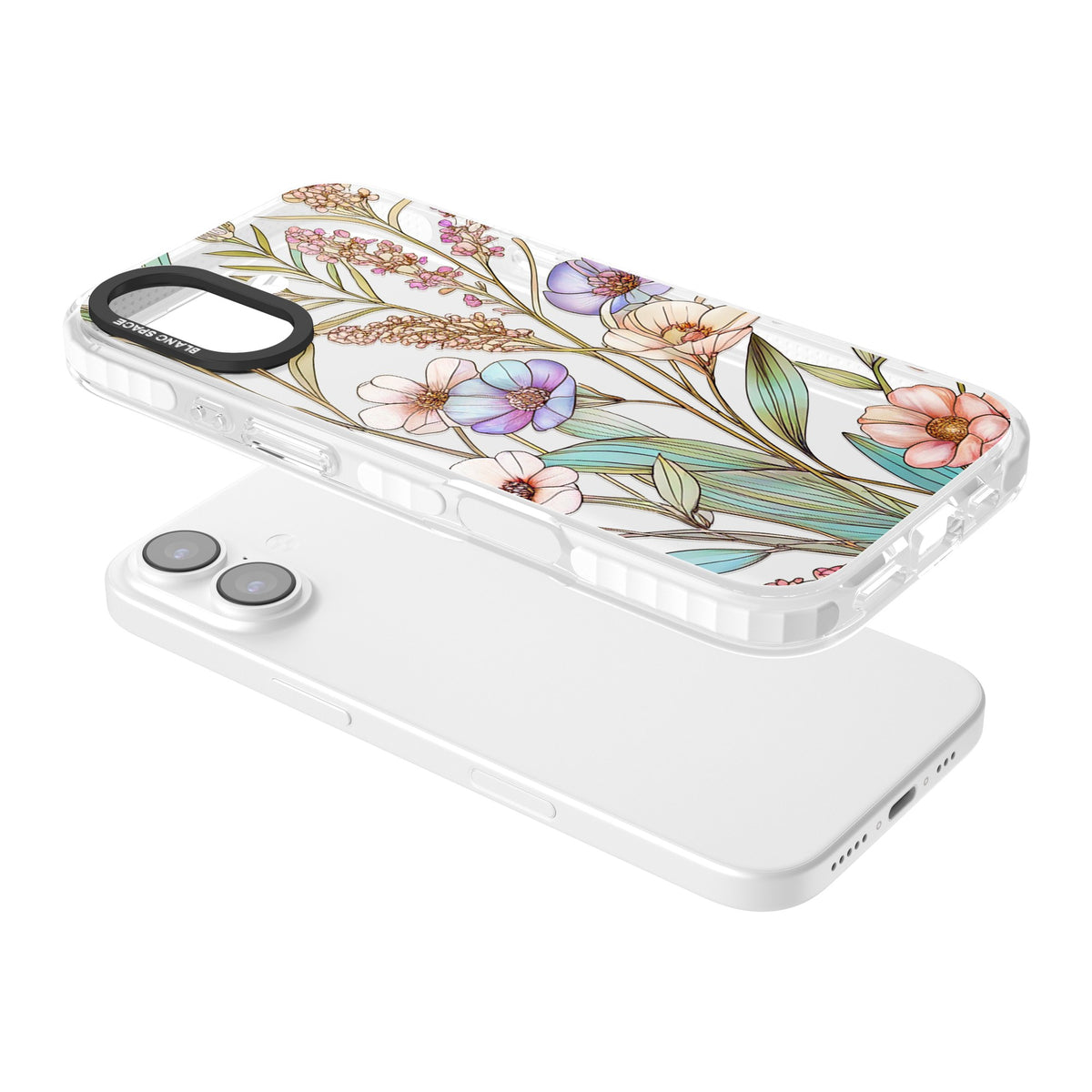 Glass Summer Flowers iPhone 16 / iPhone 16 Plus / iPhone 17 Impact Clear Phone Case angled