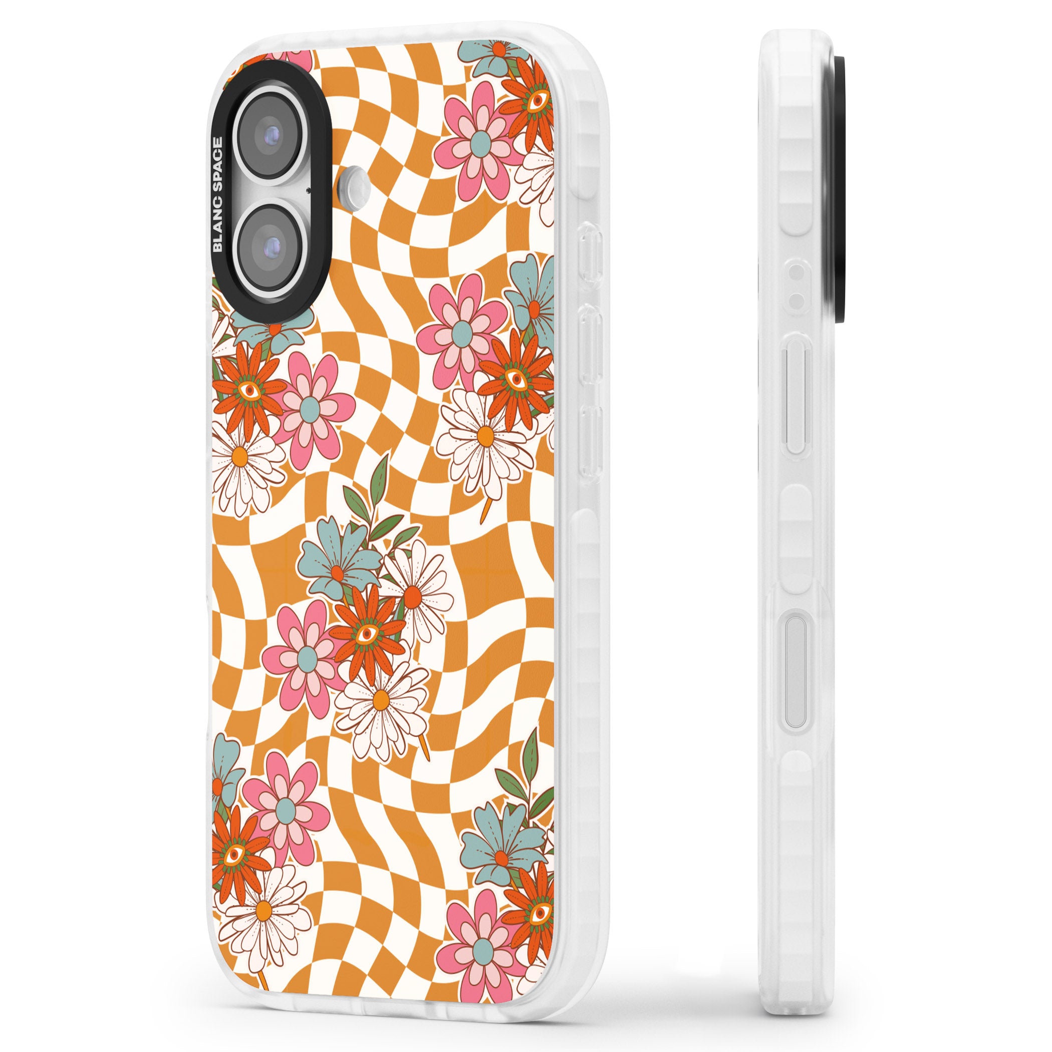 Wavy Checked Bloom iPhone 17 Impact Clear Phone Case Side Profile