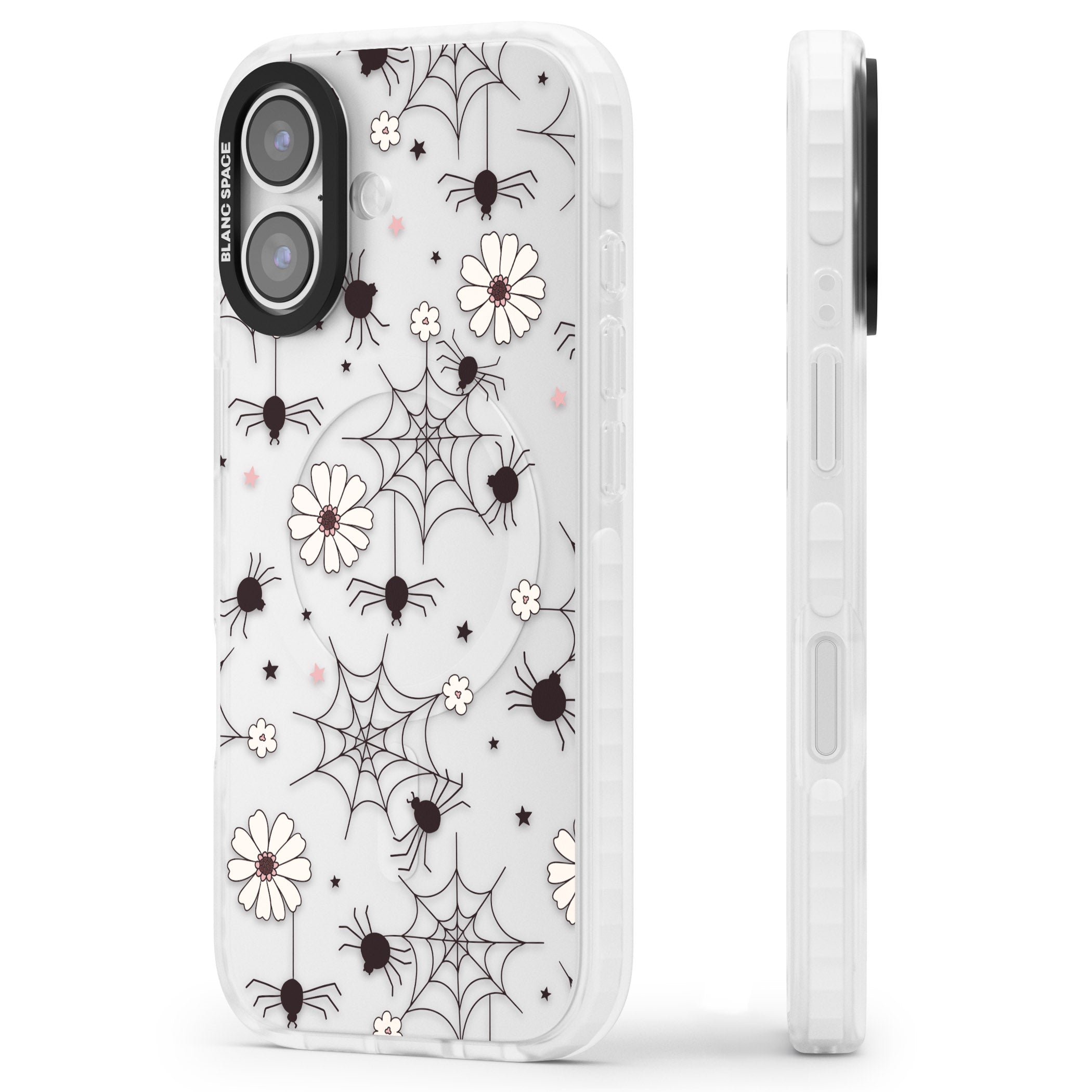 Spiders And Flowers Pattern iPhone 17 Impact Clear Phone Case Side Profile