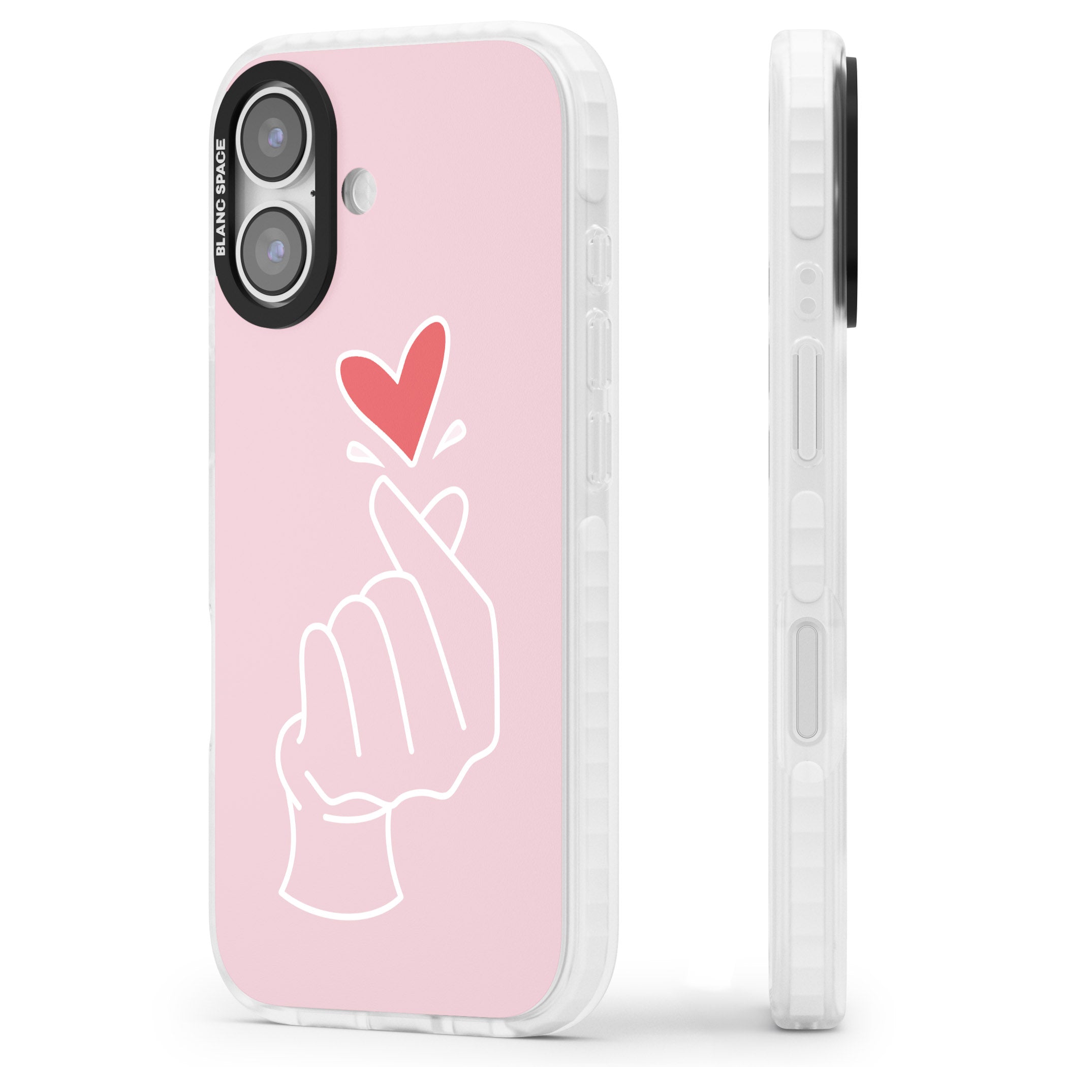 Pink Heart Hand iPhone 17 Impact Clear Phone Case Side Profile
