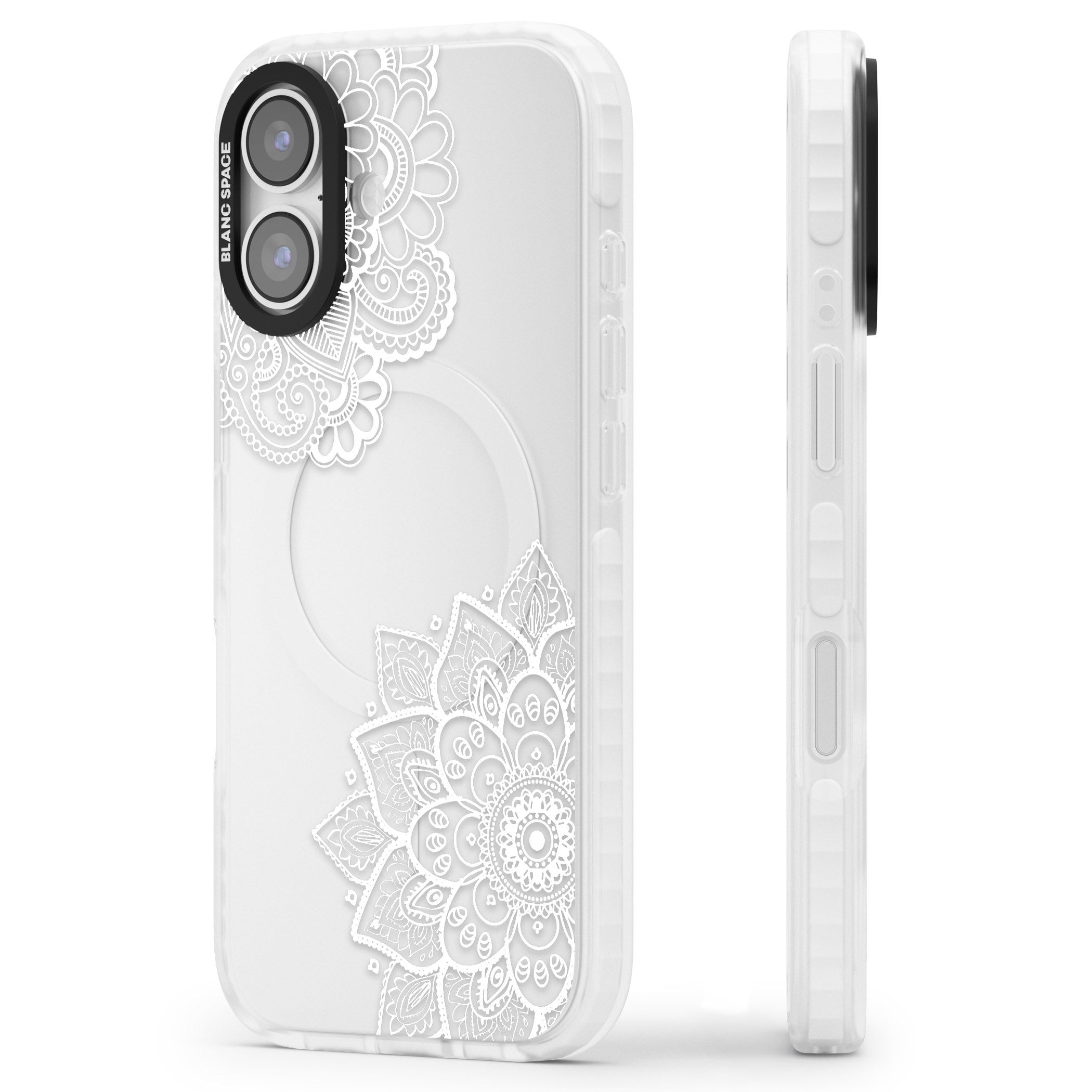 White Henna Florals iPhone 17 Impact Clear Phone Case Side Profile