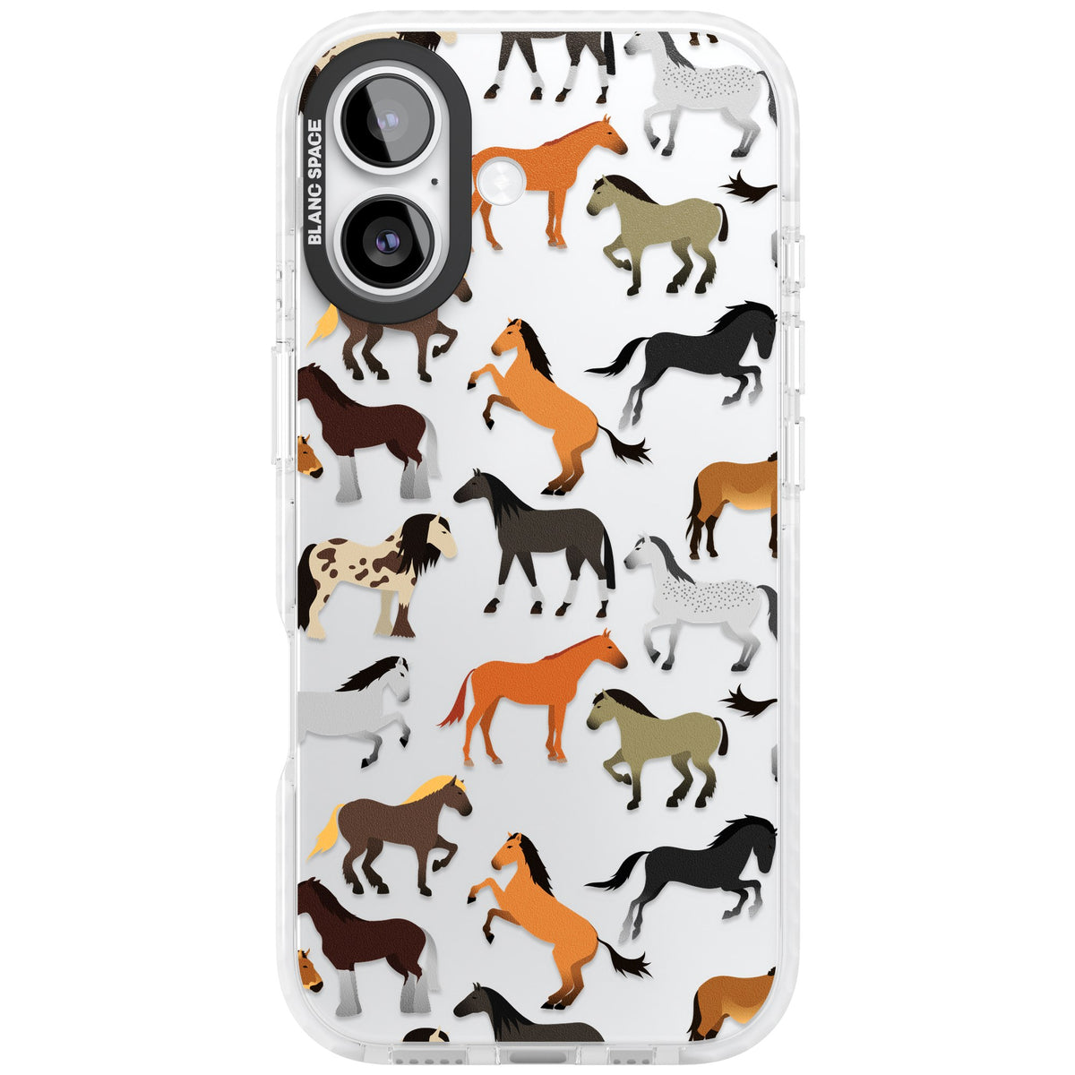 Horse Pattern iPhone 16 / iPhone 16 Plus / iPhone 17 Impact Clear Phone Case front