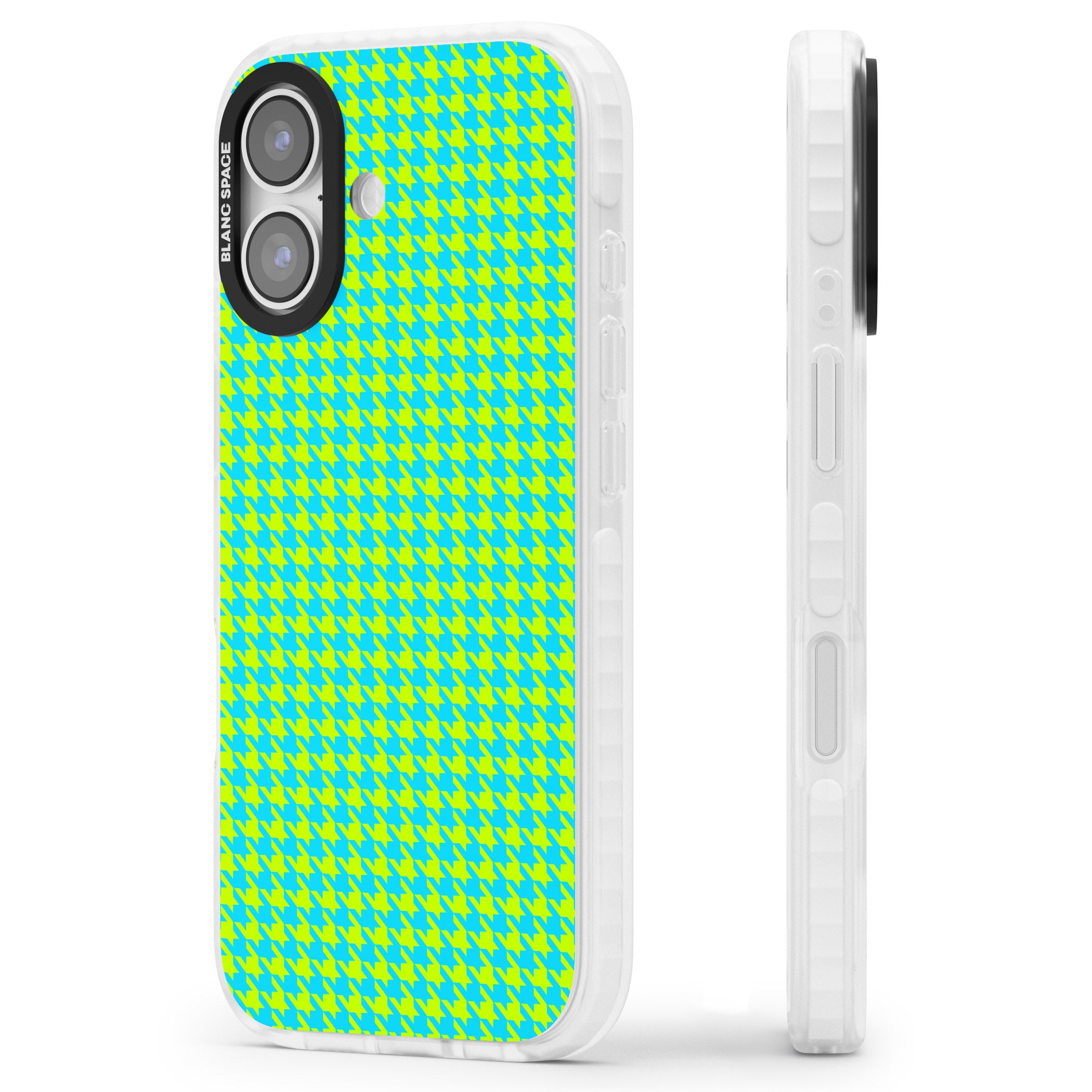 Neon Lime & Turquoise Houndstooth iPhone 17 Impact Clear Phone Case Side Profile