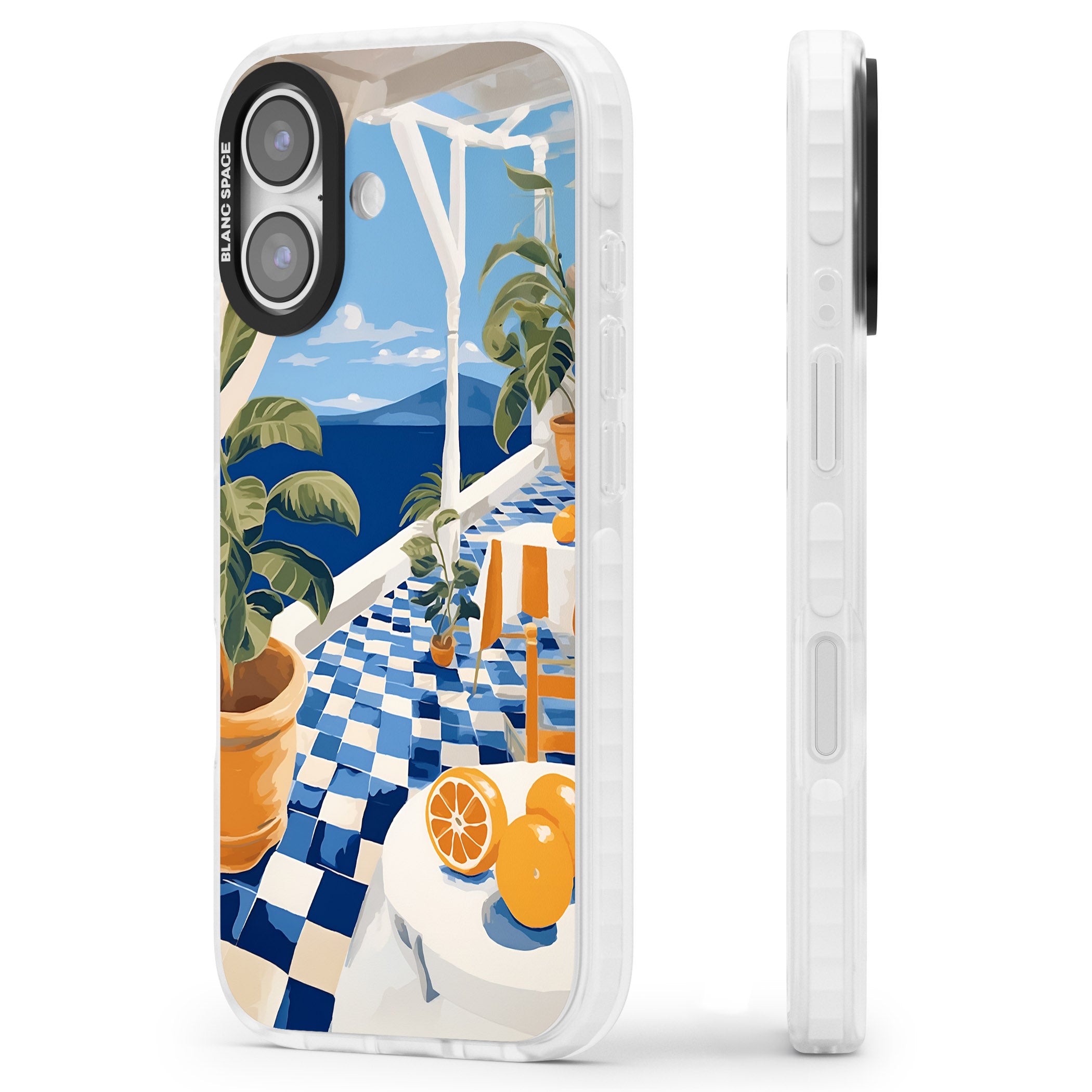 Greek Balcony iPhone 17 Impact Clear Phone Case Side Profile