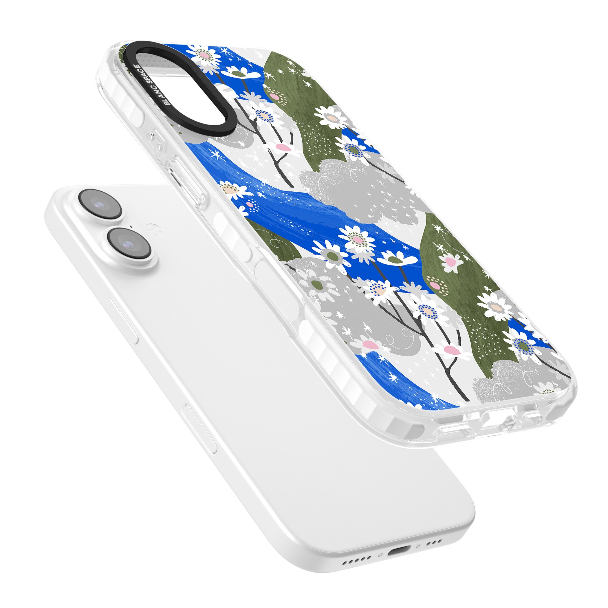 Blue & Grey Daisies Pattern iPhone 17 Impact Pro Clear Phone Case Colours