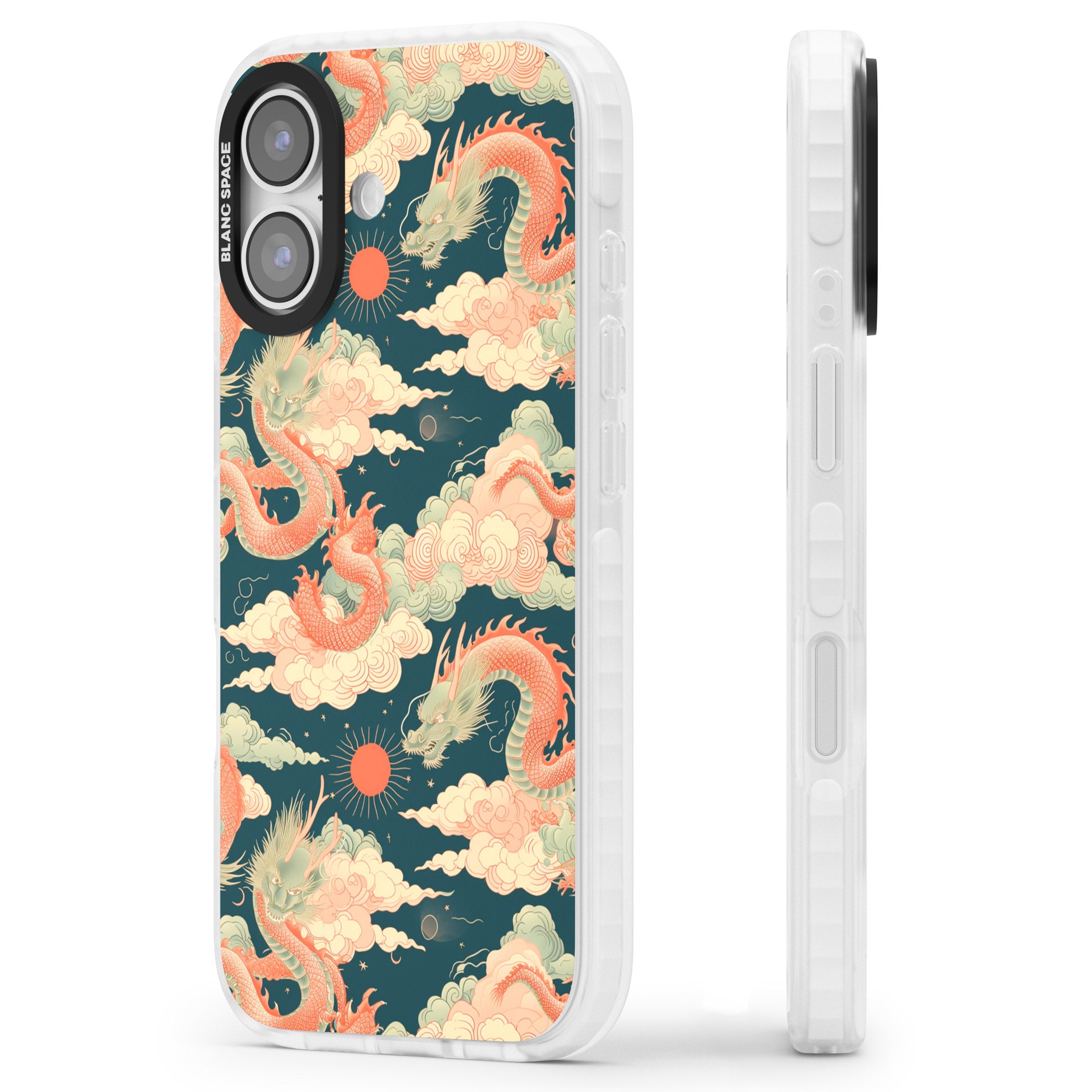 Chinese Dragons Clouds iPhone 17 Impact Pro Clear Phone Case Side Profile