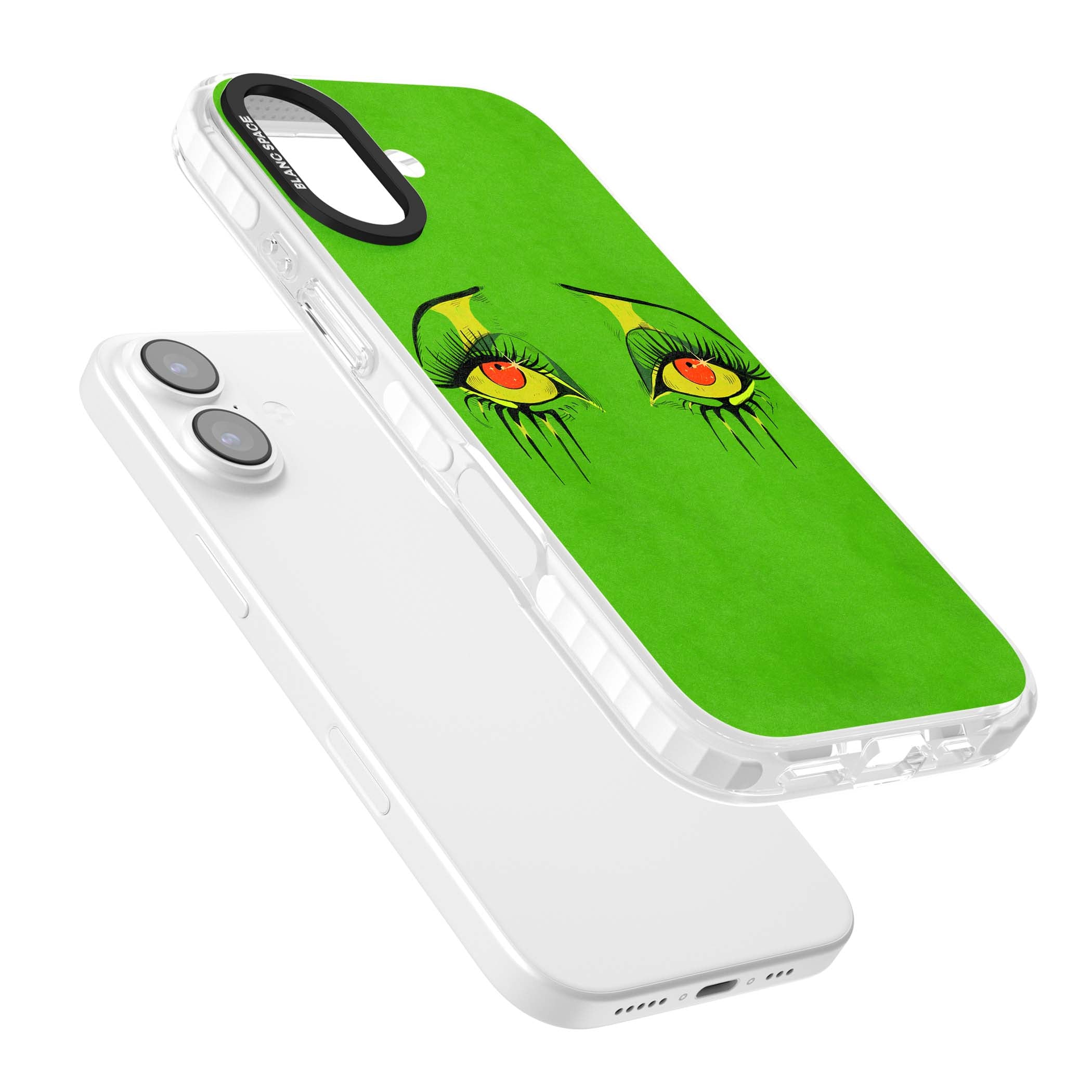 Green Enchanted Eyes psychedelic art iPhone case featuring hand-drawn dripping eyes on neon green background | Impact Magsafe case for iPhone 17