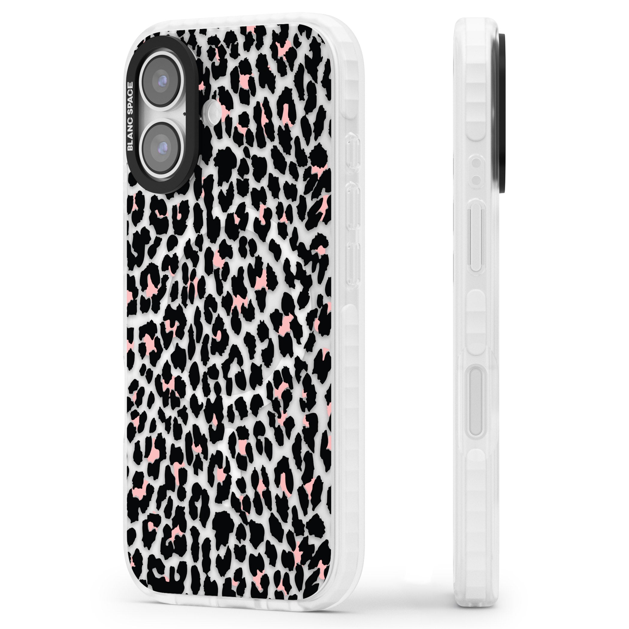 Pink Leopard Print iPhone 17 Impact Pro Clear Phone Case Side Profile