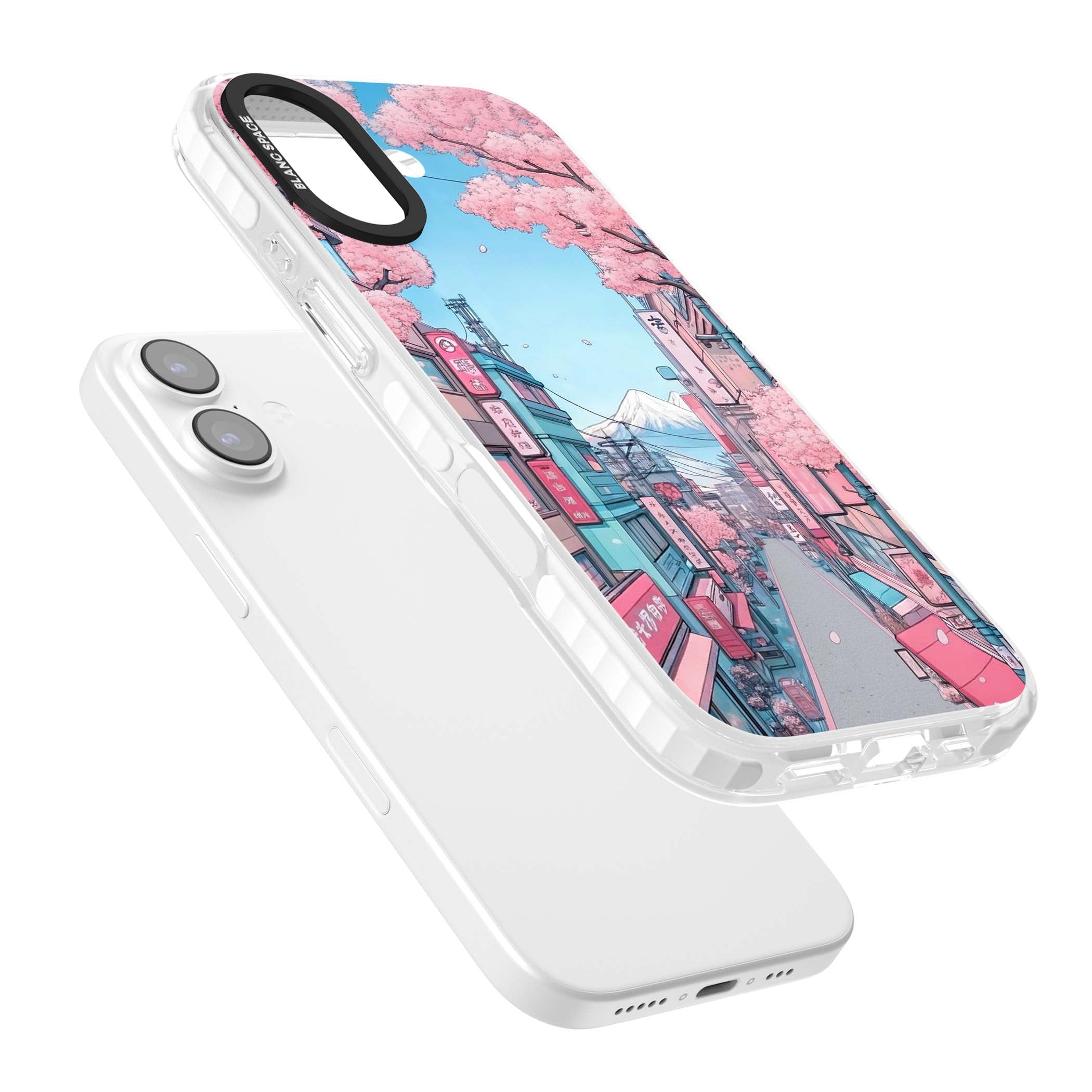 Sakura Lane anime iPhone case featuring Tokyo street scene with cherry blossoms and Mount Fuji | Impact Magsafe case for iPhone 17