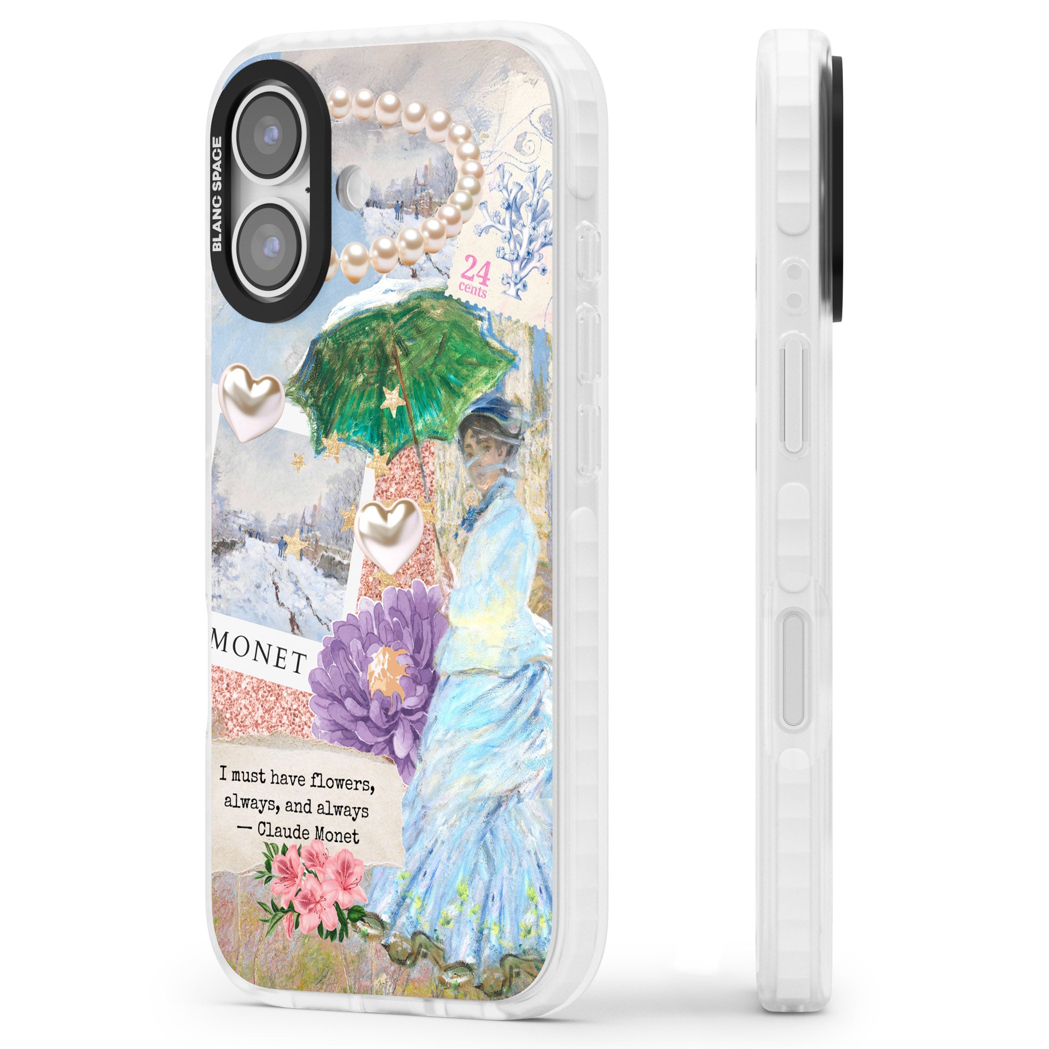 Monet 'Must Have Flowers' Collage iPhone 17 Impact Pro Clear Phone Case Side Profile