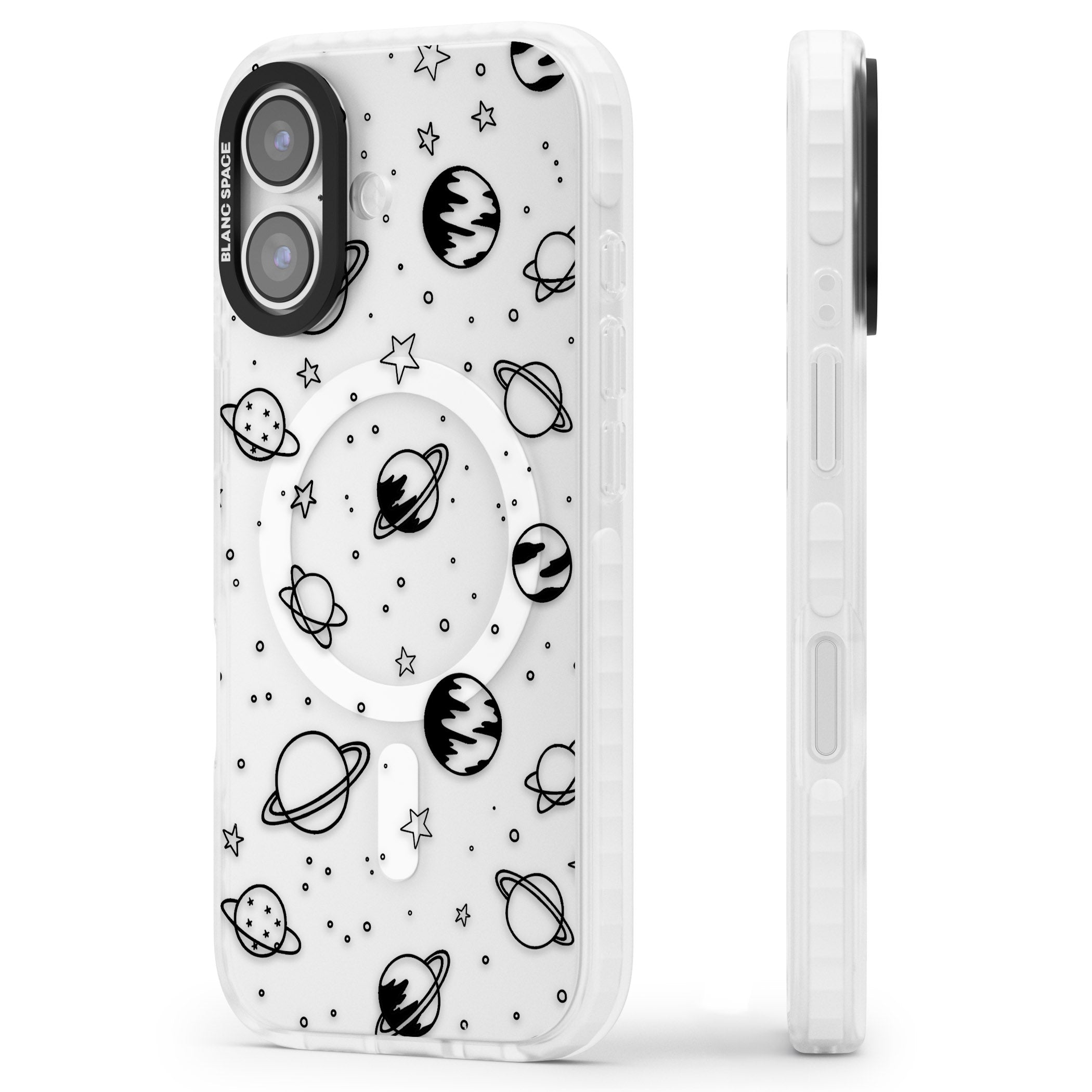 Cosmic Sketch Black Clear iPhone 17 Impact Pro Clear Phone Case Side Profile