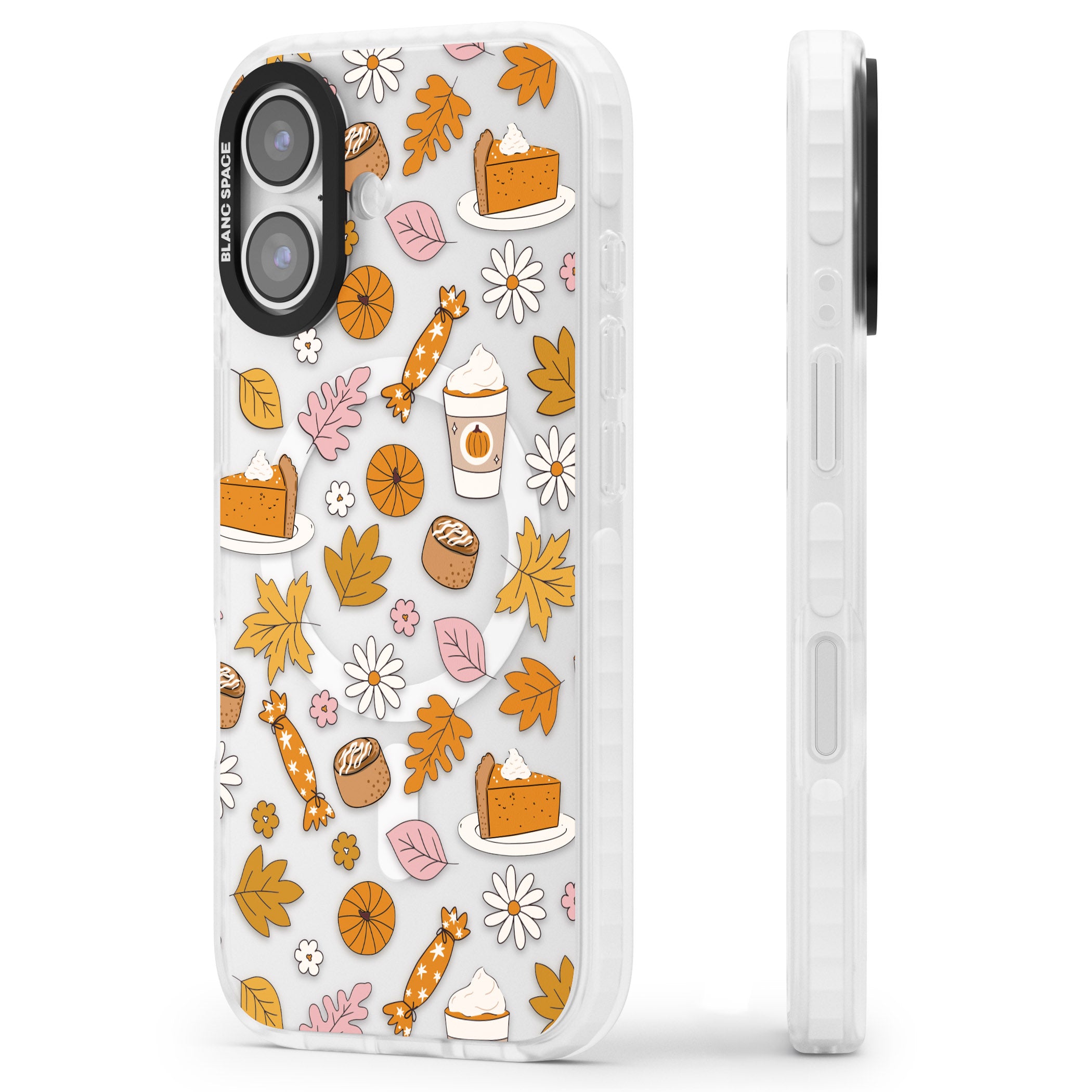 Pumpkin Spice iPhone 17 Impact Pro Clear Phone Case Side Profile