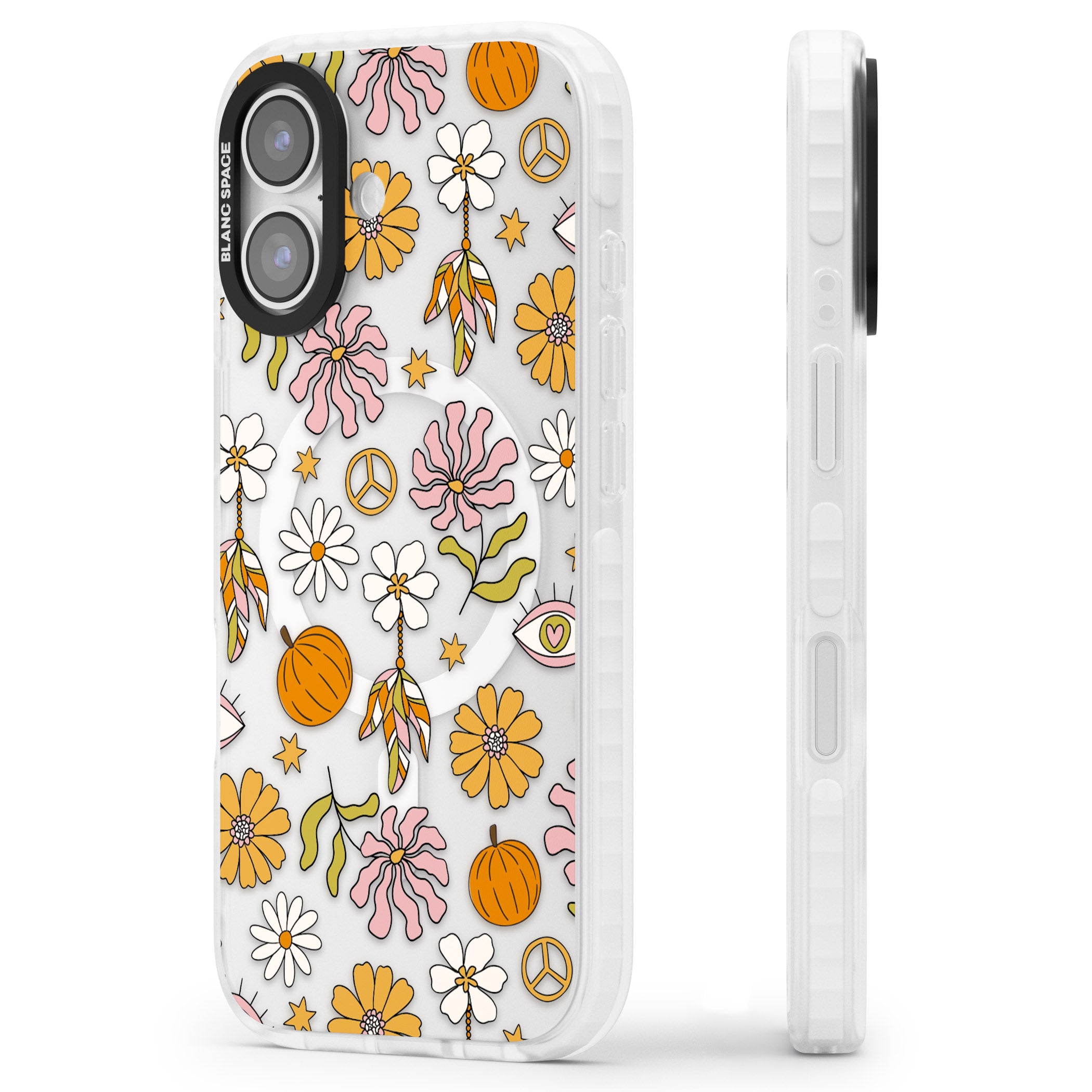 Retro Boho Fall Floral iPhone 17 Impact Pro Clear Phone Case Side Profile