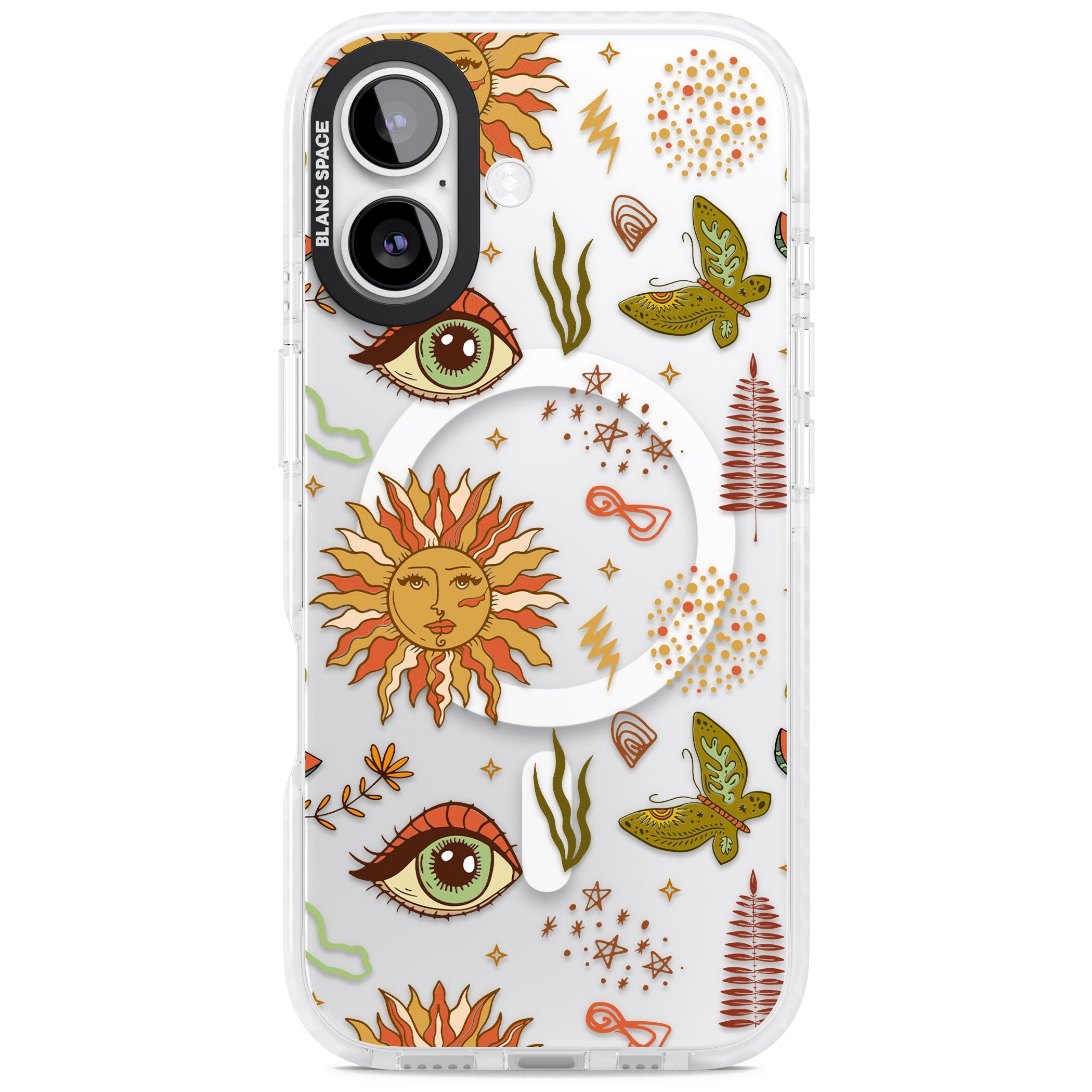 Boho Celestial Sun & Eye Pattern iPhone 17 Impact Pro Clear Phone Case