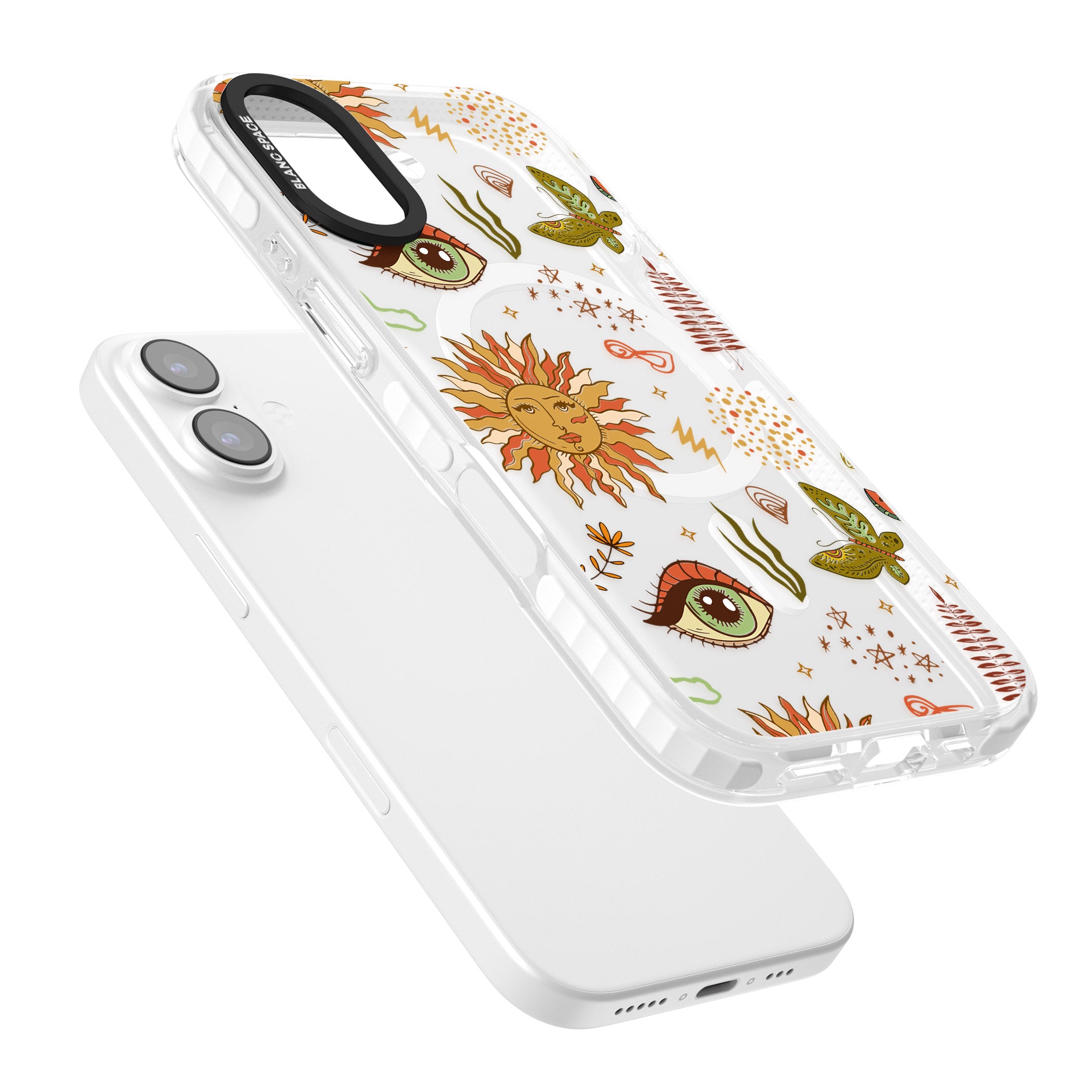 Boho Celestial Sun & Eye Pattern iPhone 17 Impact Pro Clear Phone Case Colours