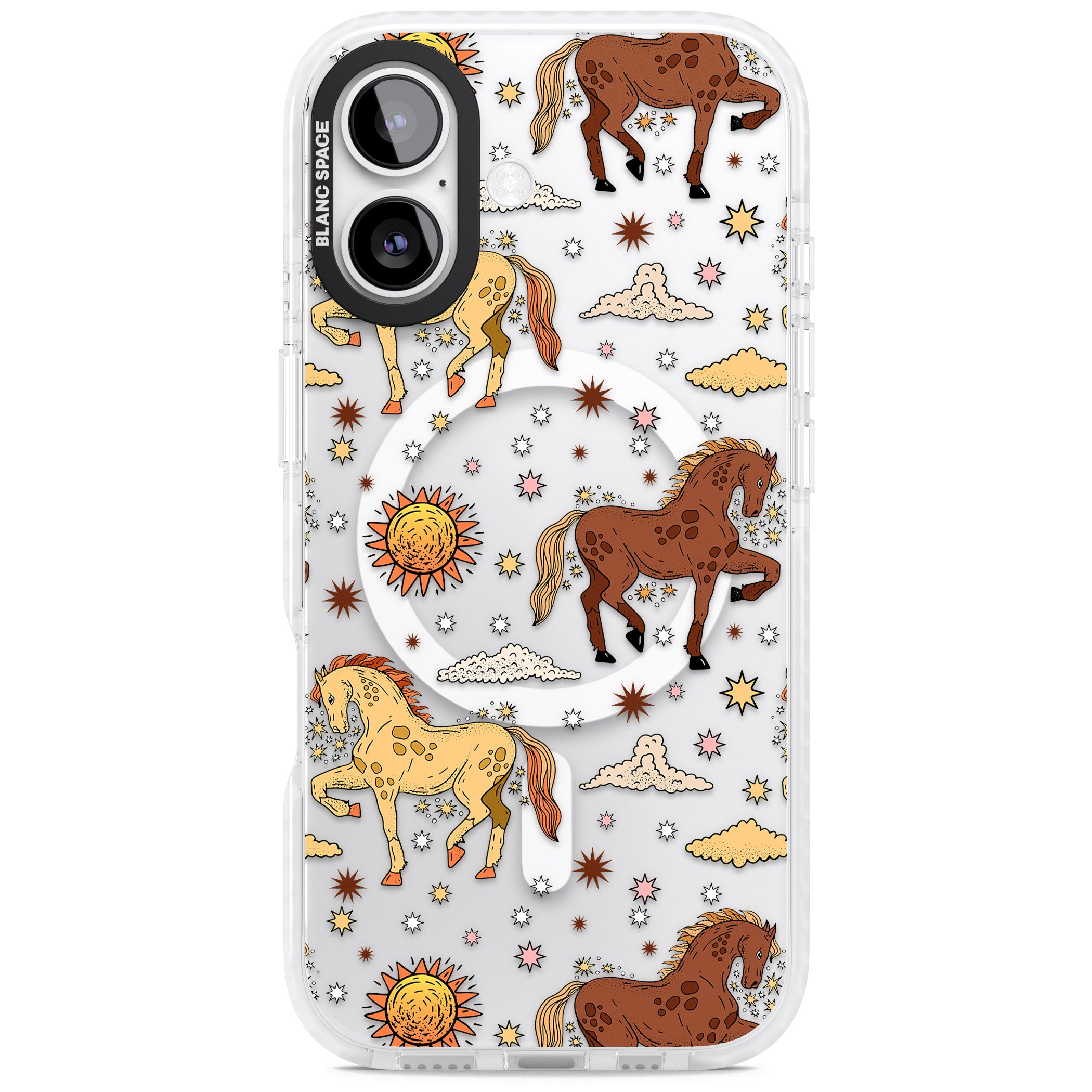 Boho Celestial Wild Horses iPhone 17 Impact Pro Clear Phone Case