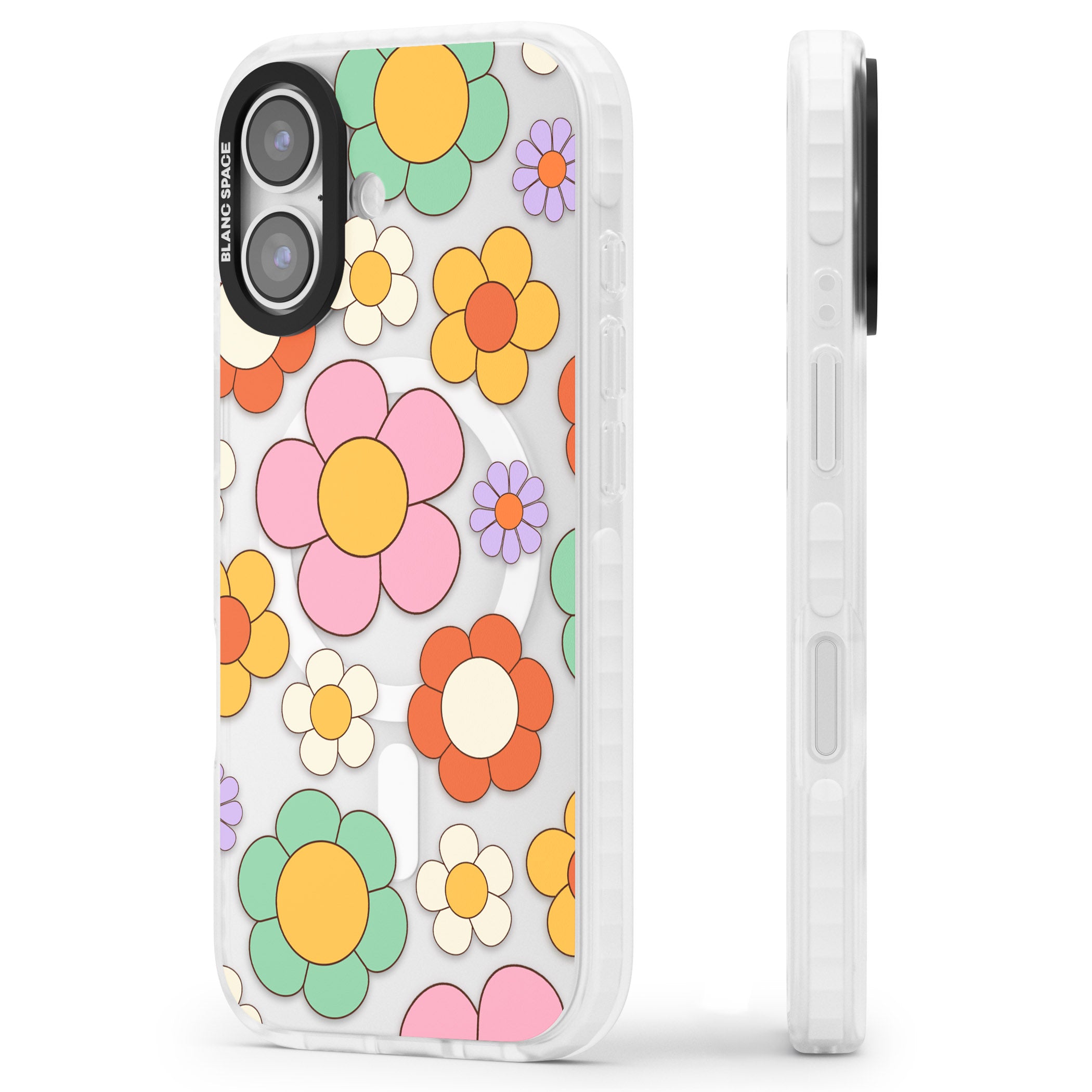 Groovy Blossoms iPhone 17 Impact Pro Clear Phone Case Side Profile