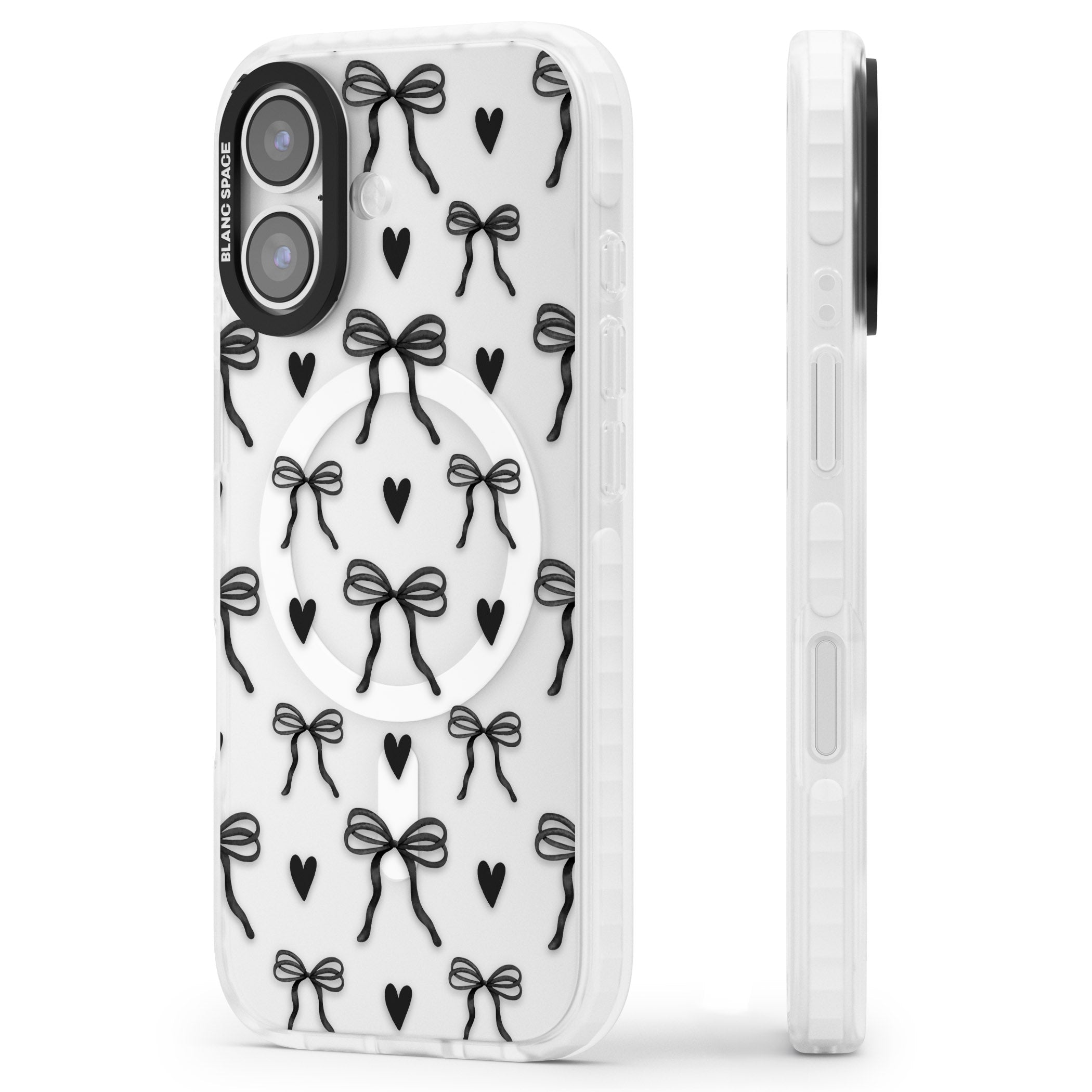 Black Bows & Hearts iPhone 17 Impact Pro Clear Phone Case Side Profile