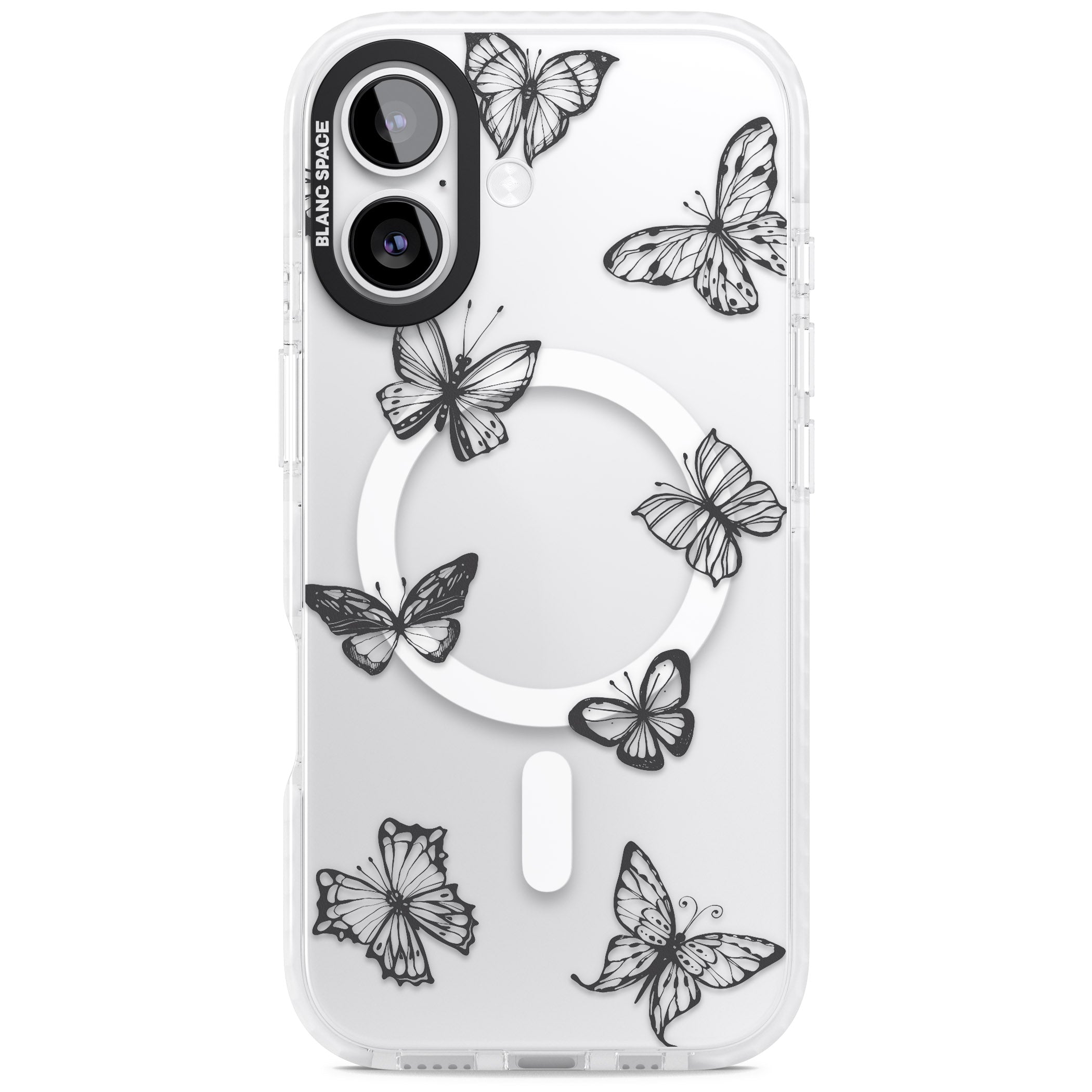 Grey Butterfly Line Pattern iPhone 17 Impact Pro Clear Phone Case