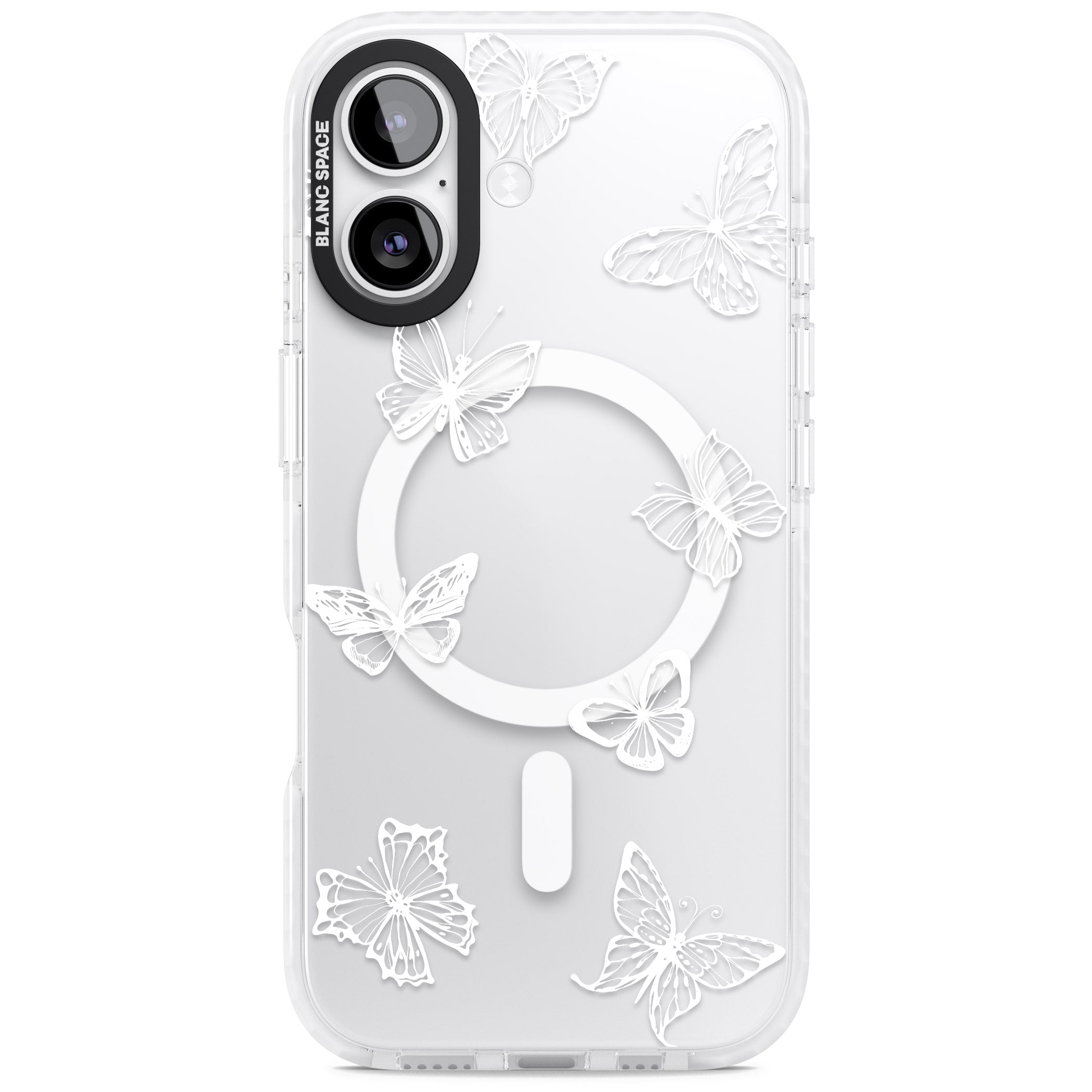 White Butterfly Line Pattern iPhone 17 Impact Pro Clear Phone Case
