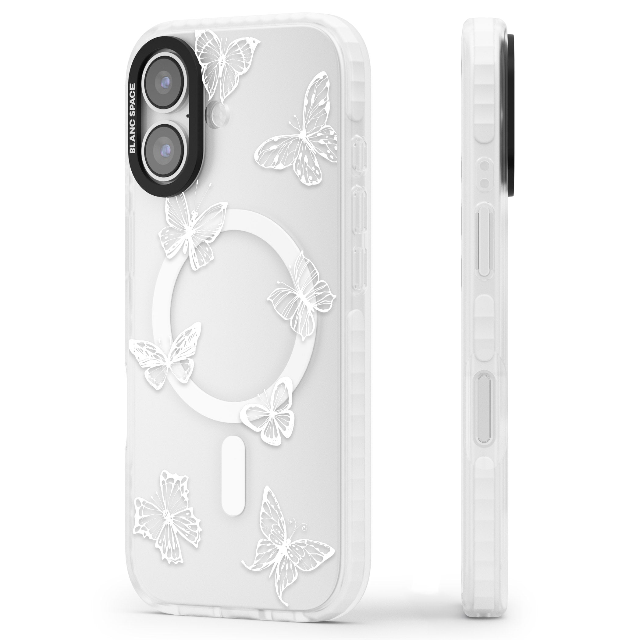 White Butterfly Line Pattern iPhone 17 Impact Pro Clear Phone Case Side Profile