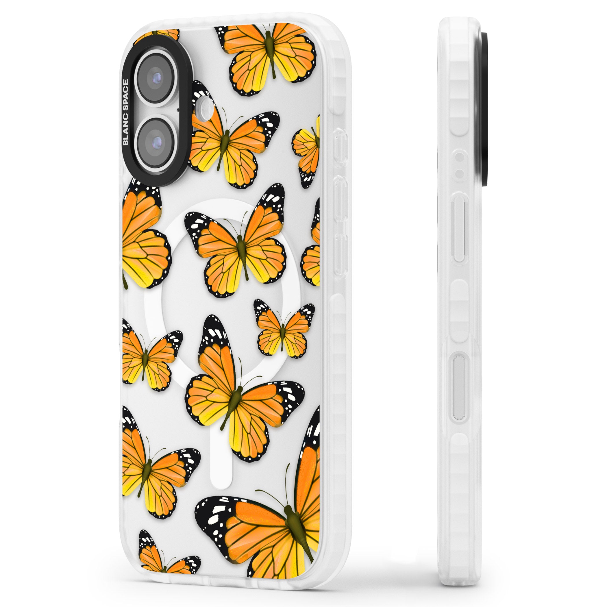 Sun Yellow Butterflies iPhone 17 Impact Pro Clear Phone Case Side Profile