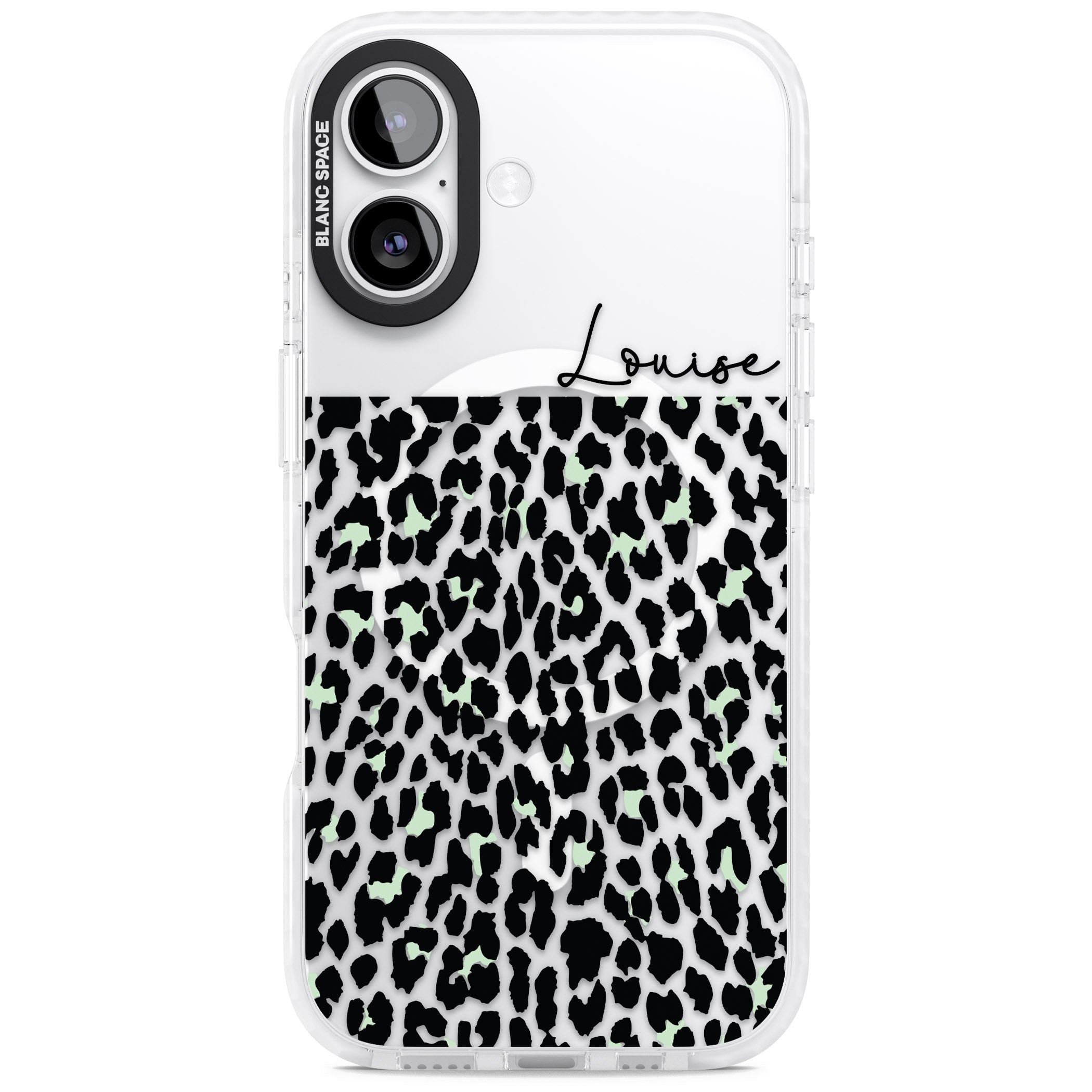 Personalised Seafoam Leopard iPhone 17 Impact Pro Clear Phone Case