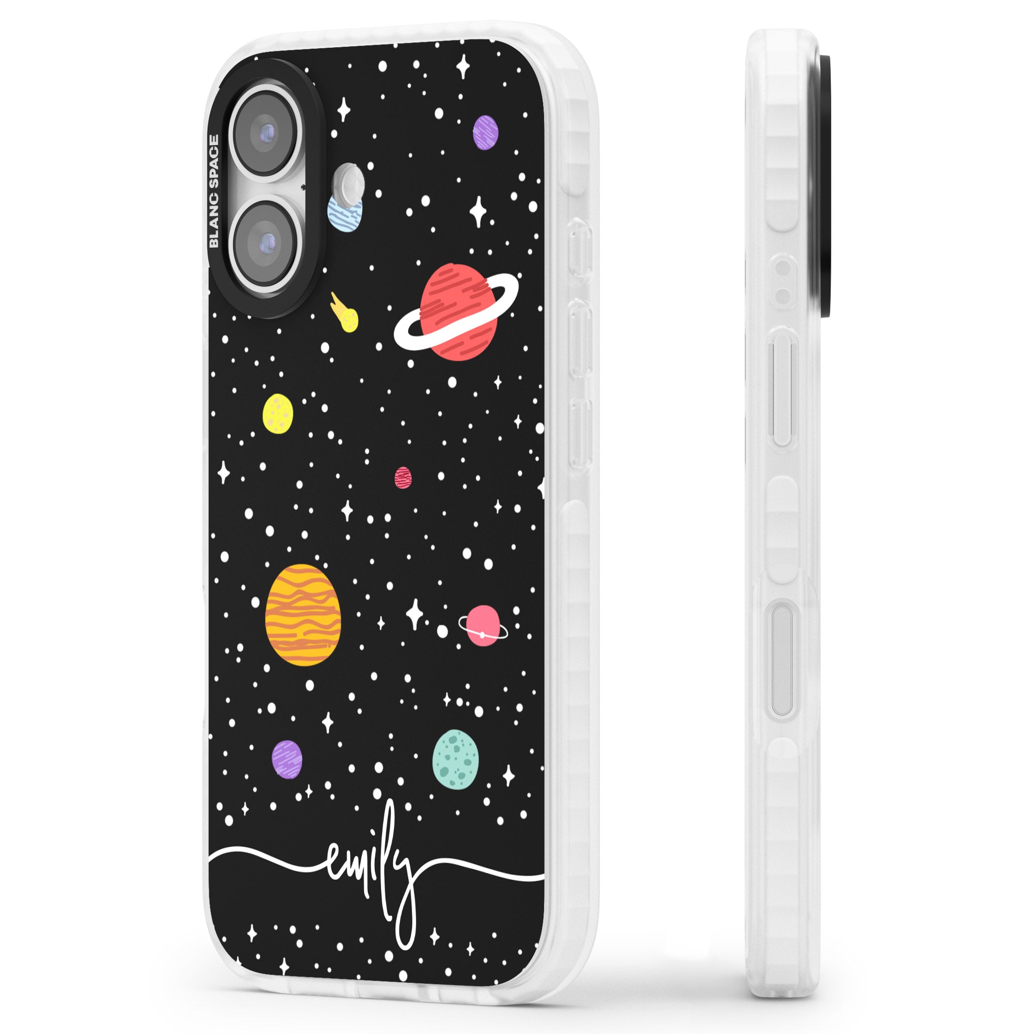 Personalised Cute Cartoon Planet iPhone 17 Impact Pro Clear Phone Case Side Profile