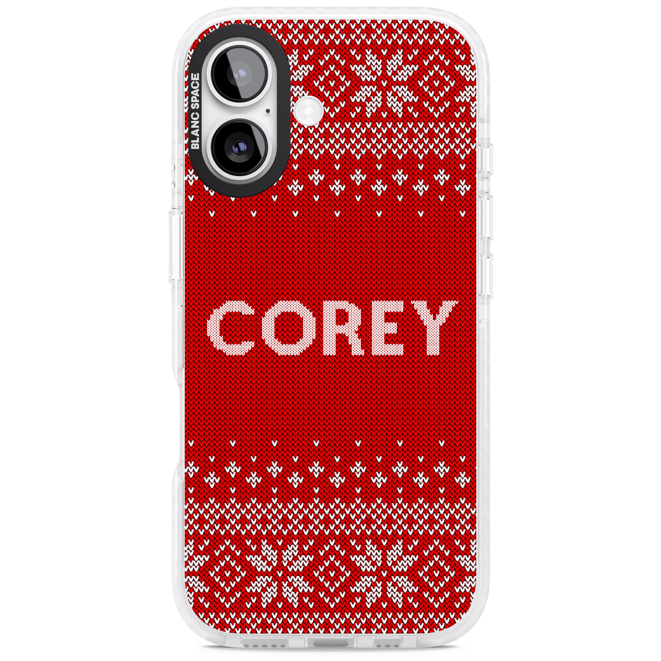 Personalised Red Christmas Knit iPhone 17 Impact Pro Clear Phone Case