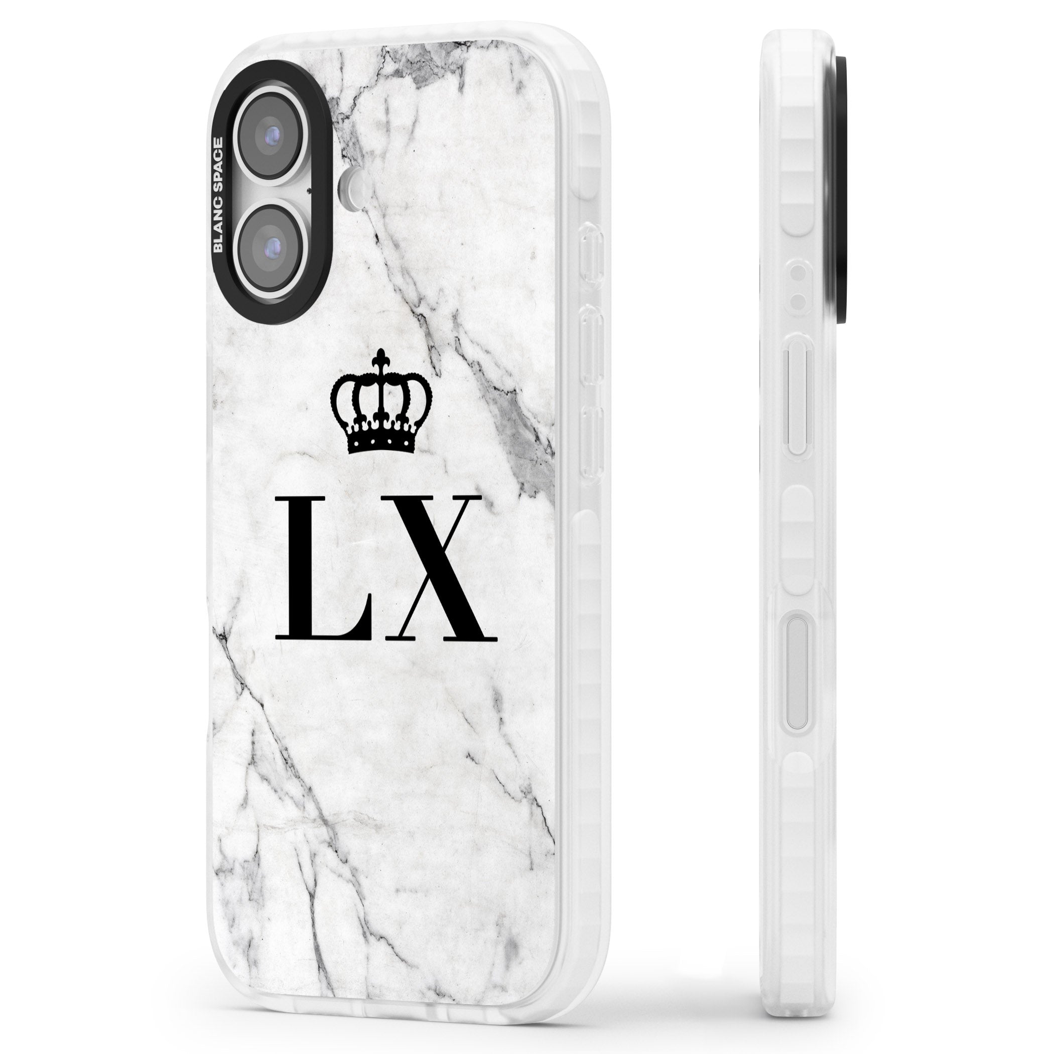 Personalised Initial Crown Marble iPhone 17 Impact Pro Clear Phone Case Side Profile