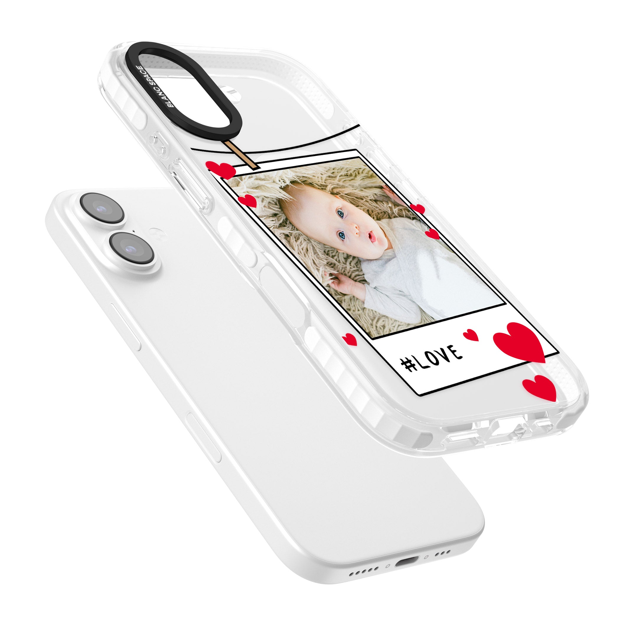 Personalised Paperclip & Hearts Instant Camera Photo iPhone 17 Impact Pro Clear Phone Case Colours