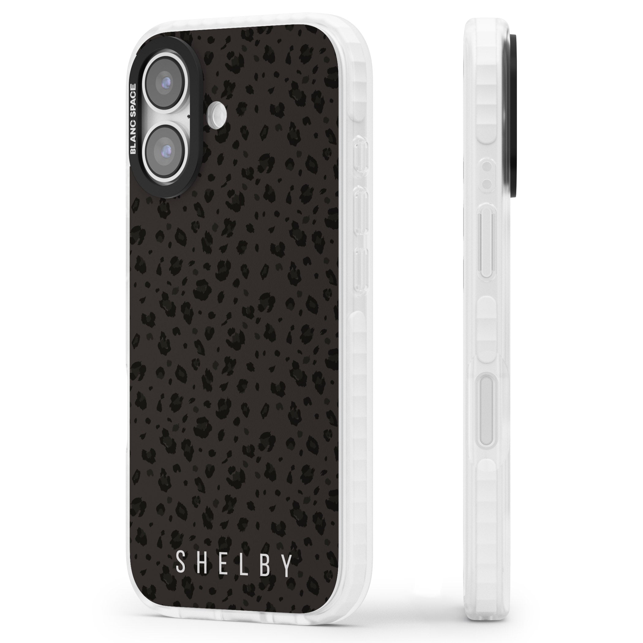 Personalised Dark Leopard Lettering iPhone 17 Impact Pro Clear Phone Case Side Profile